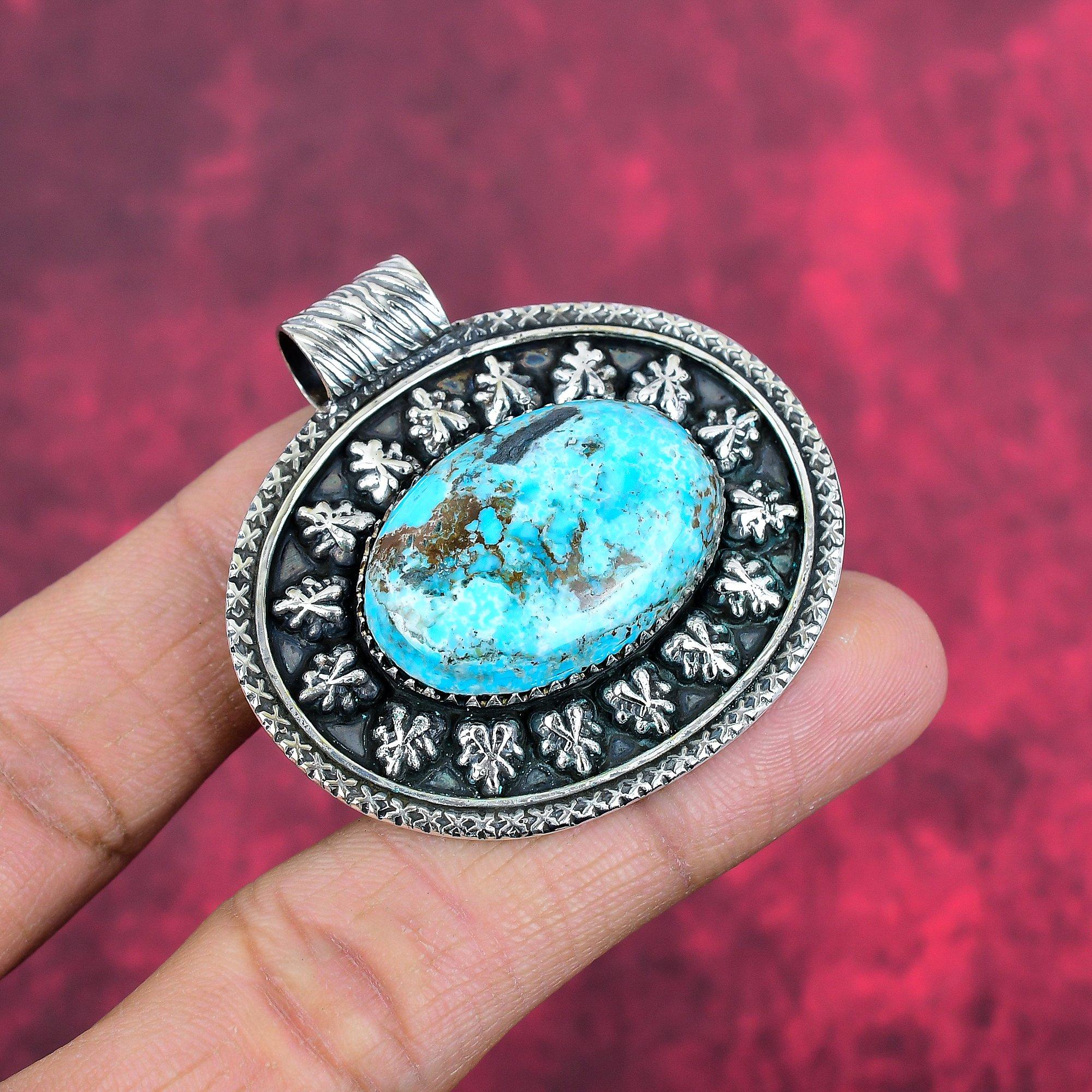 Tibetan Turquoise Pendant, 925 Solid Sterling Silver Gemstone Jewelry, Handmade Pendant, For Thanksgiving