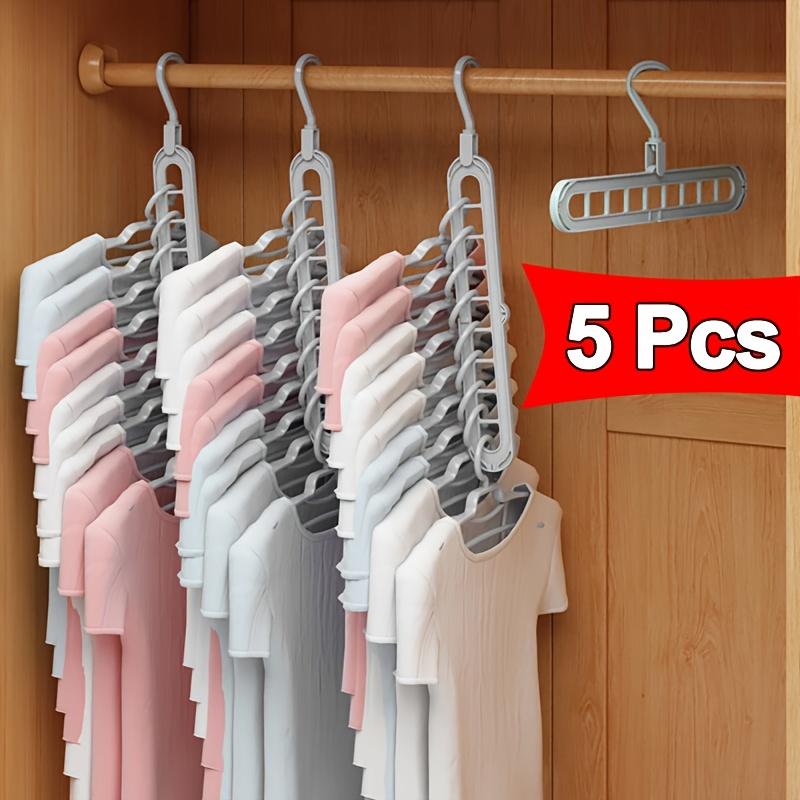 5pcs Heavy-Duty Foldable Plastic Hangers with 9 Holes - Anti-Slip, Space-Saving Closet Organizer for Wardrobe,Multi-Purpose Clothes Hangers