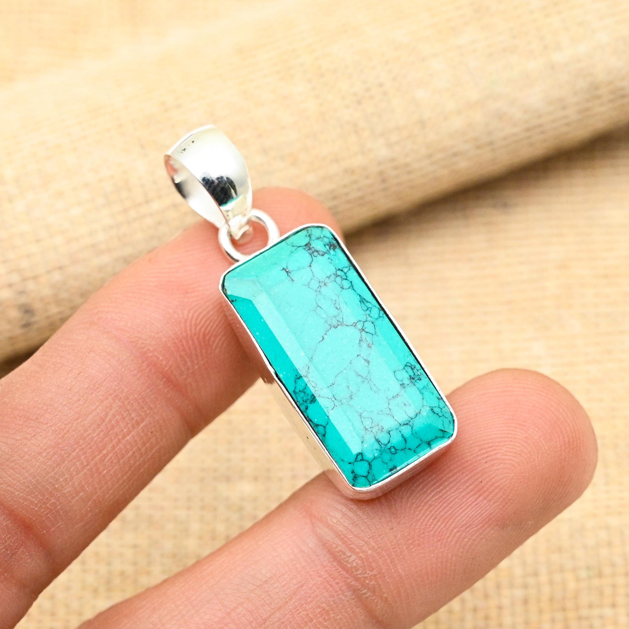 Santa Rosa Türkis Edelstein 925 Sterling Silber handgefertigter Schmuckanhänger