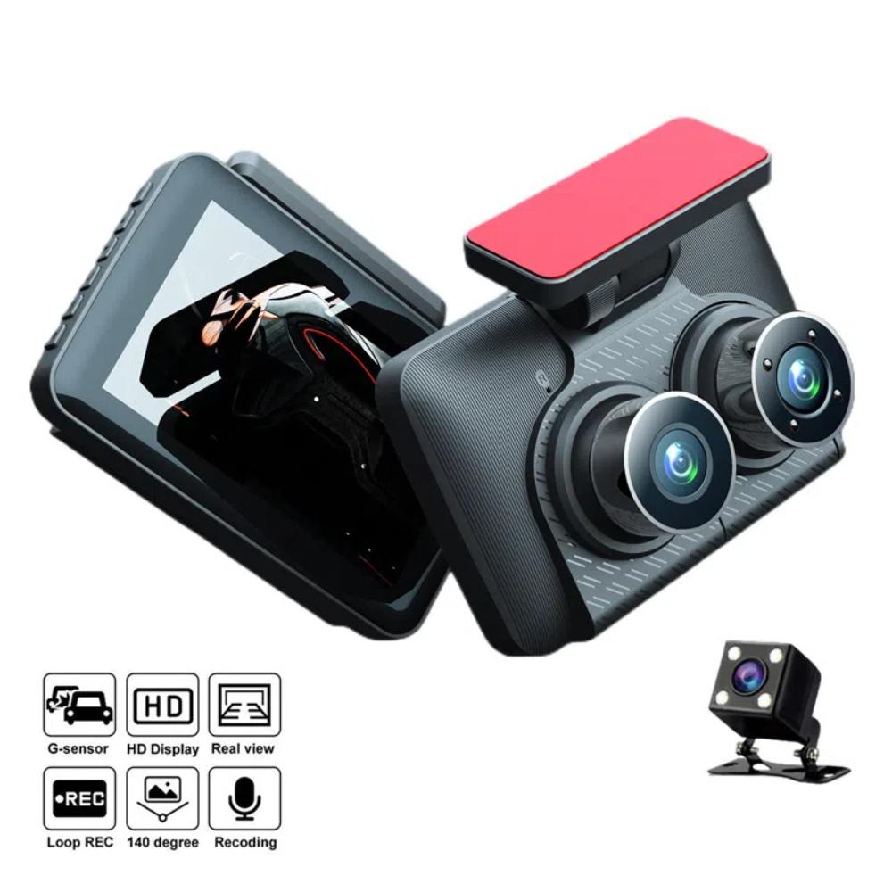 3kanálový videorekordér do auta s Full HD 1080P infračerveným nočním viděním DVR parkovací monitor G-senzor černá skříňka do auta