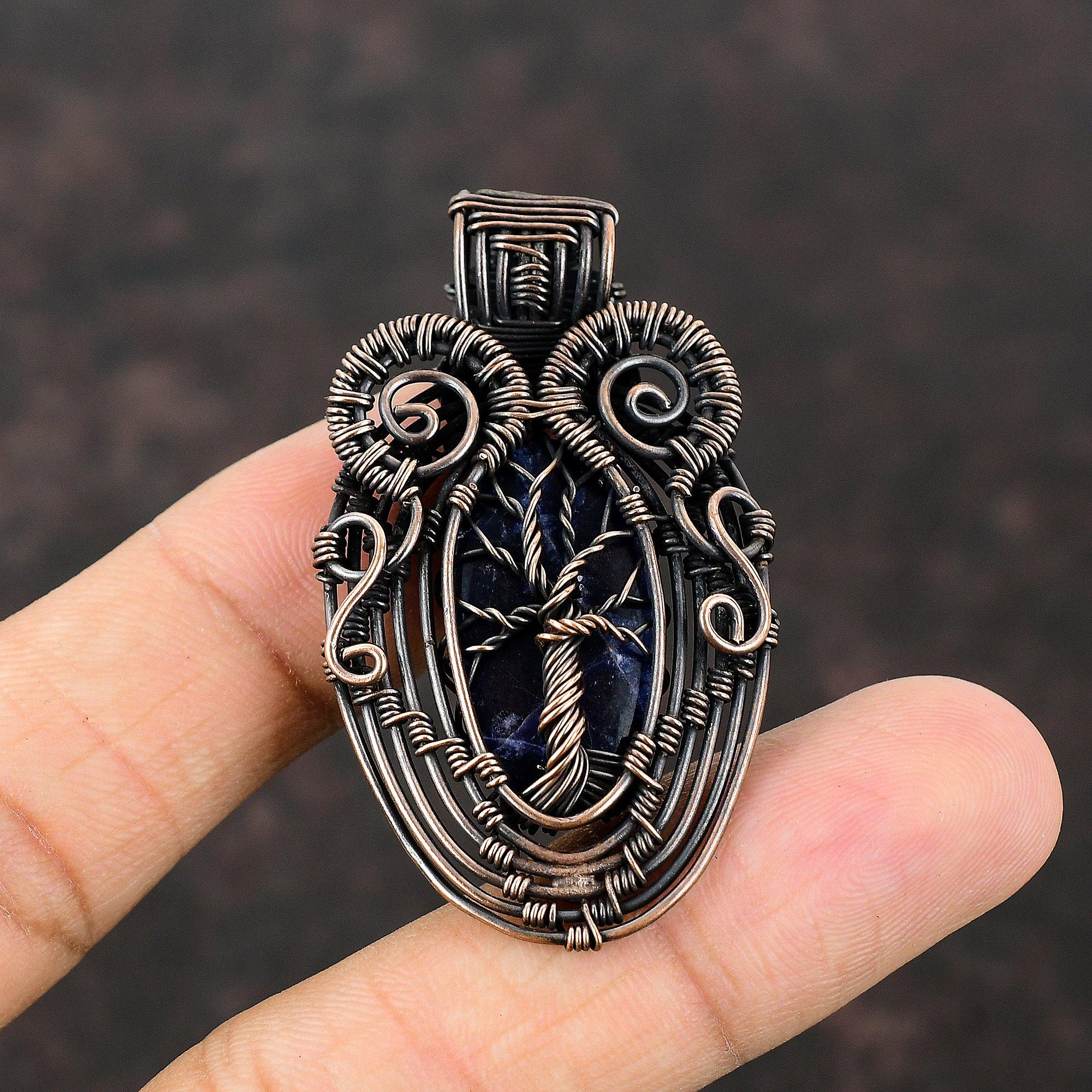 Tree Of Life Sodalite Pendant Copper Wire Wrapped Jewelry Gemstone Copper Pendant Tree Of Life Jewelry Gift For Mom Handmade Wrapped Pendant