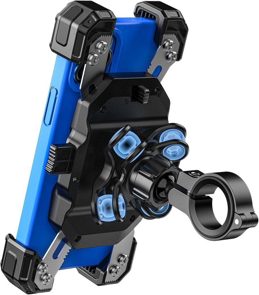 Motorcycle Phone Mount with Vibration Dampener, 1s Lock Bike Phone Holder with Aluminum Alloy Handlebar Mounting Base, One-Handed Operation