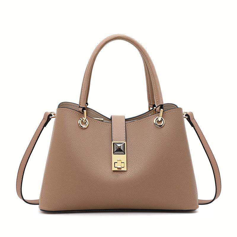 Aidrani Light Luxury Genuine Leather Women's Bag Khaki Large Capacity Cowhide Single Shoulder Crossbody Casual Mom Women's Handb