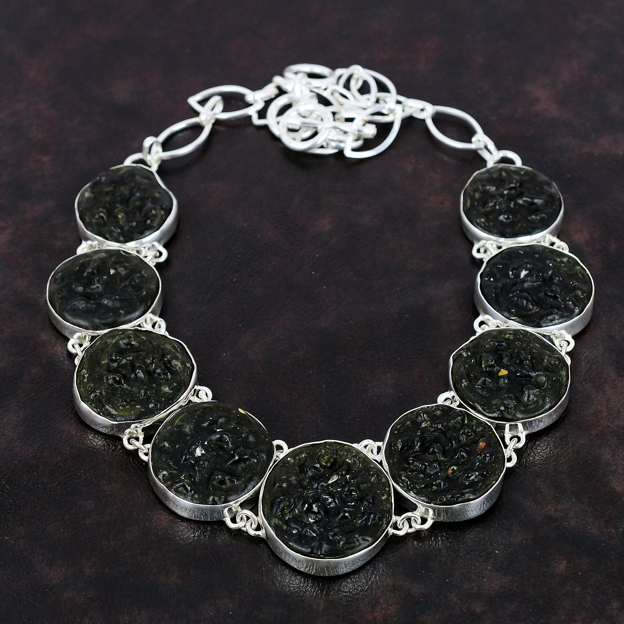 Collier moldavite 925 Collier en argent sterling Collier de pierres précieuses Collier de chaîne réglable Collier de bijoux faits à la main Cadeau pour son merveilleux collier