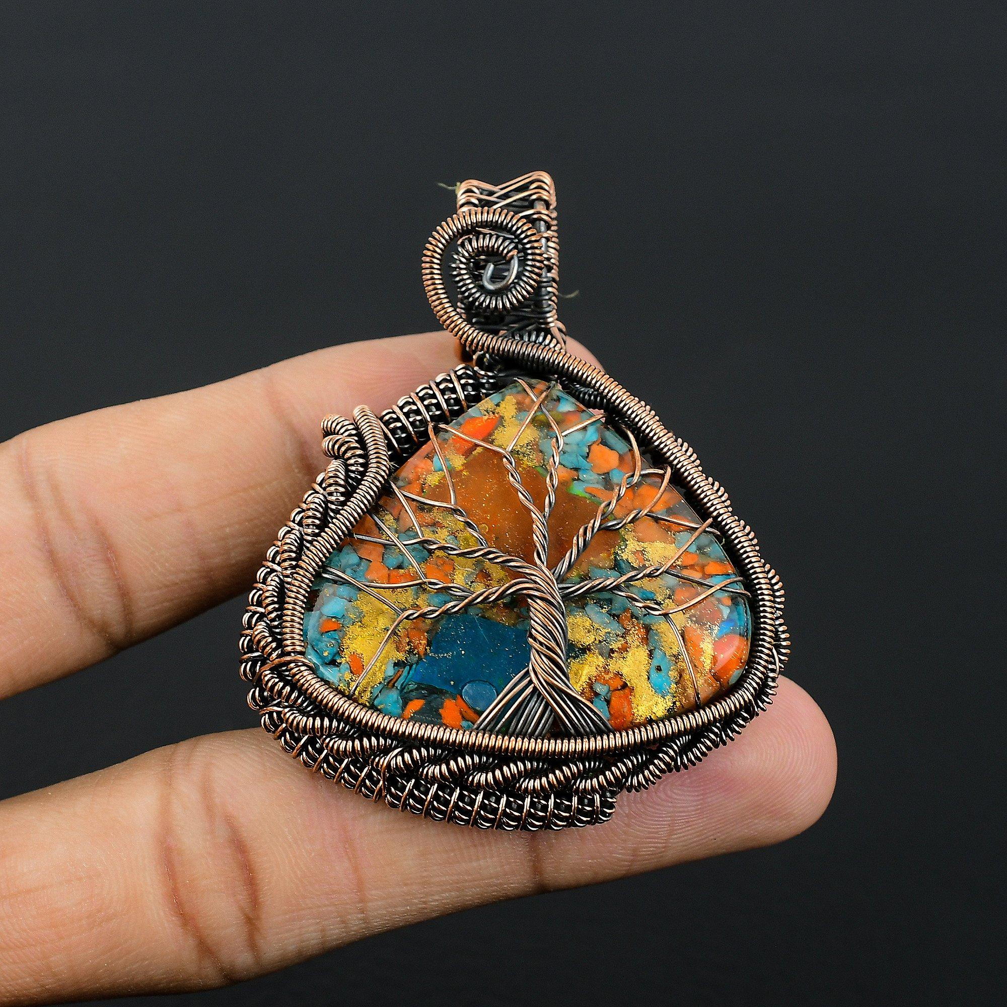 Tree Of Life Multi Copper Turquoise Pendant Gemstone Jewelry, 999 Copper Wire Wrapped Handmade Pendant, Latest Design Jewelry