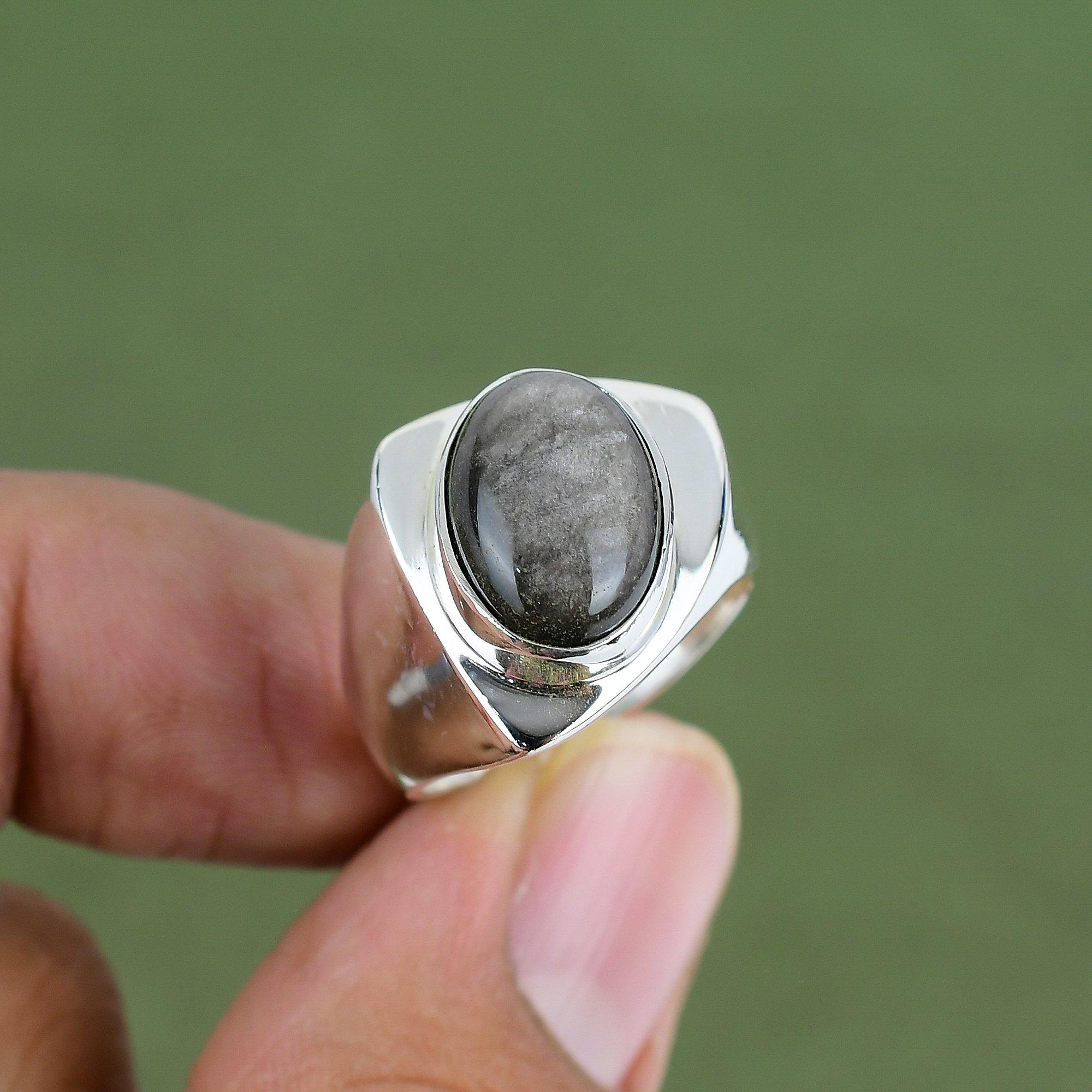 Silver Sheen Obsidian Ring 925 Sterling Silver Ring Boho Style Jewelry Handmade Ring Original Gemstone Ring For Gifts Available In Ring Size