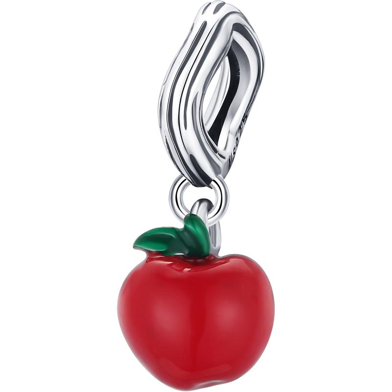 WOSTU Hypoallergenic Red Apples & Green Leaves 925 Sterling Silver Charm Pendant Beads Fit Original Bracelet Pendant Fine Jewelry