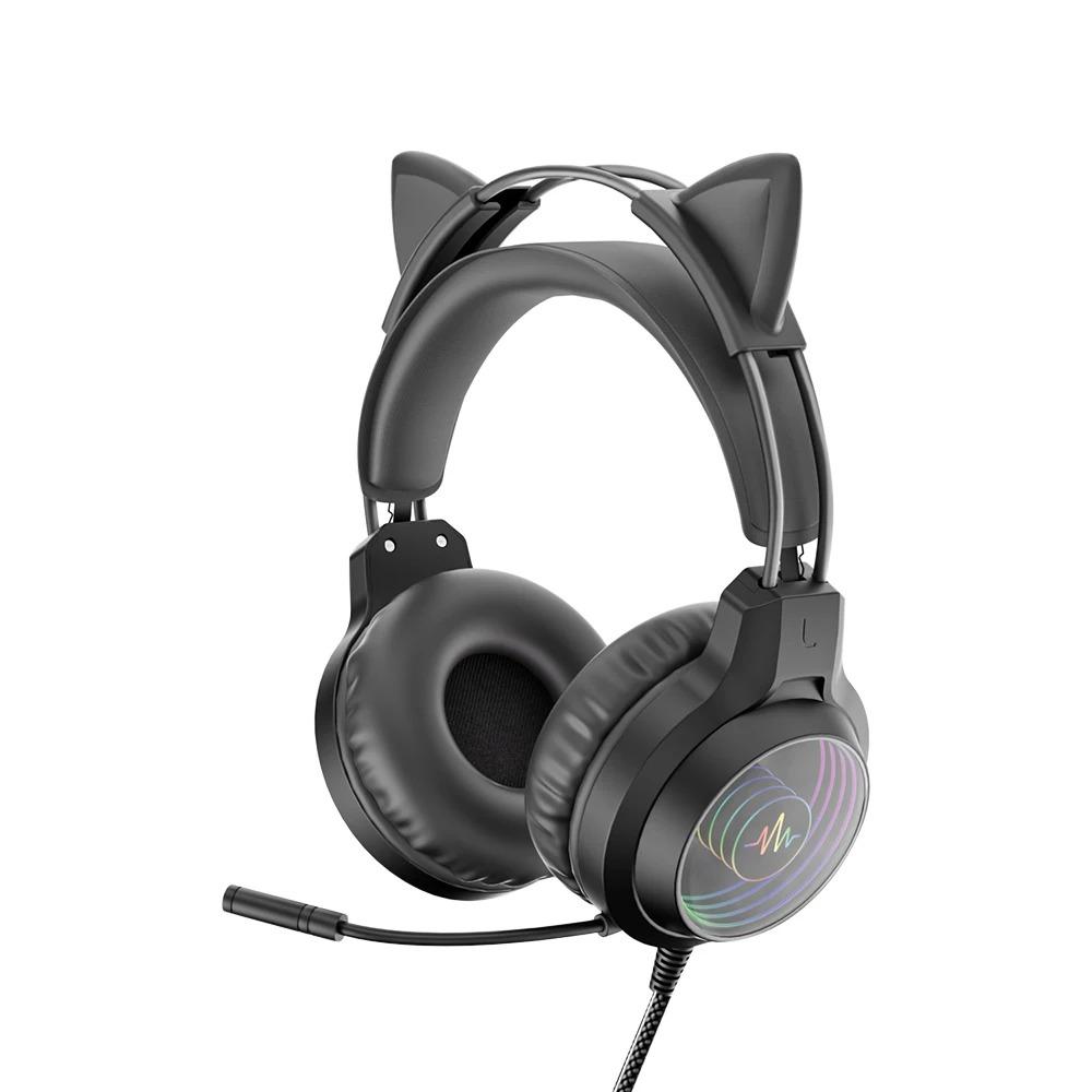 SY-G40 3,5 mm USB-kabelanslutet styrt headset Dragon Eyes Luminous Gaming Söta kattöron Huvudmonterade datorhörlurar med mikrofon För PC Bärbar dator