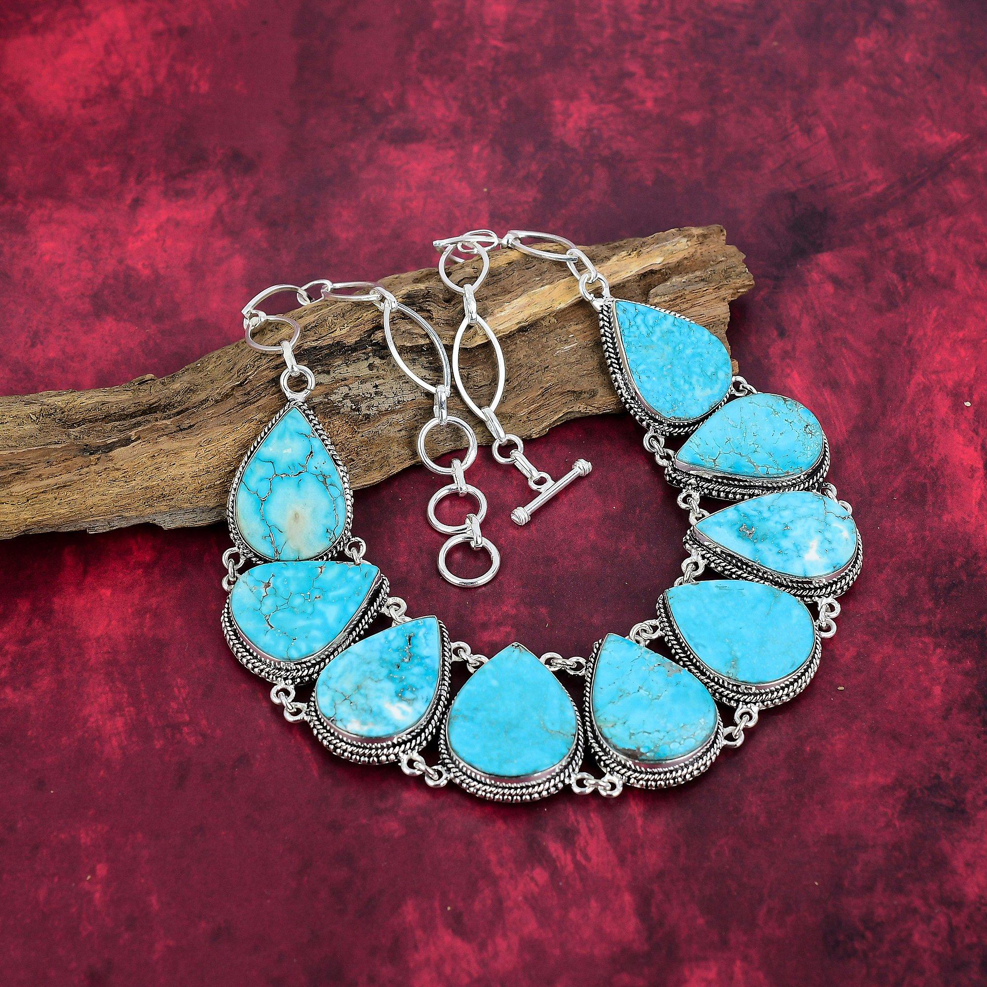 Blaue Türkis Handgemachte Edelstein Halskette, 925 Sterling Silber Antik Schmuck Verstellbare Kette Halskette, Für Verlobungsgeschenk