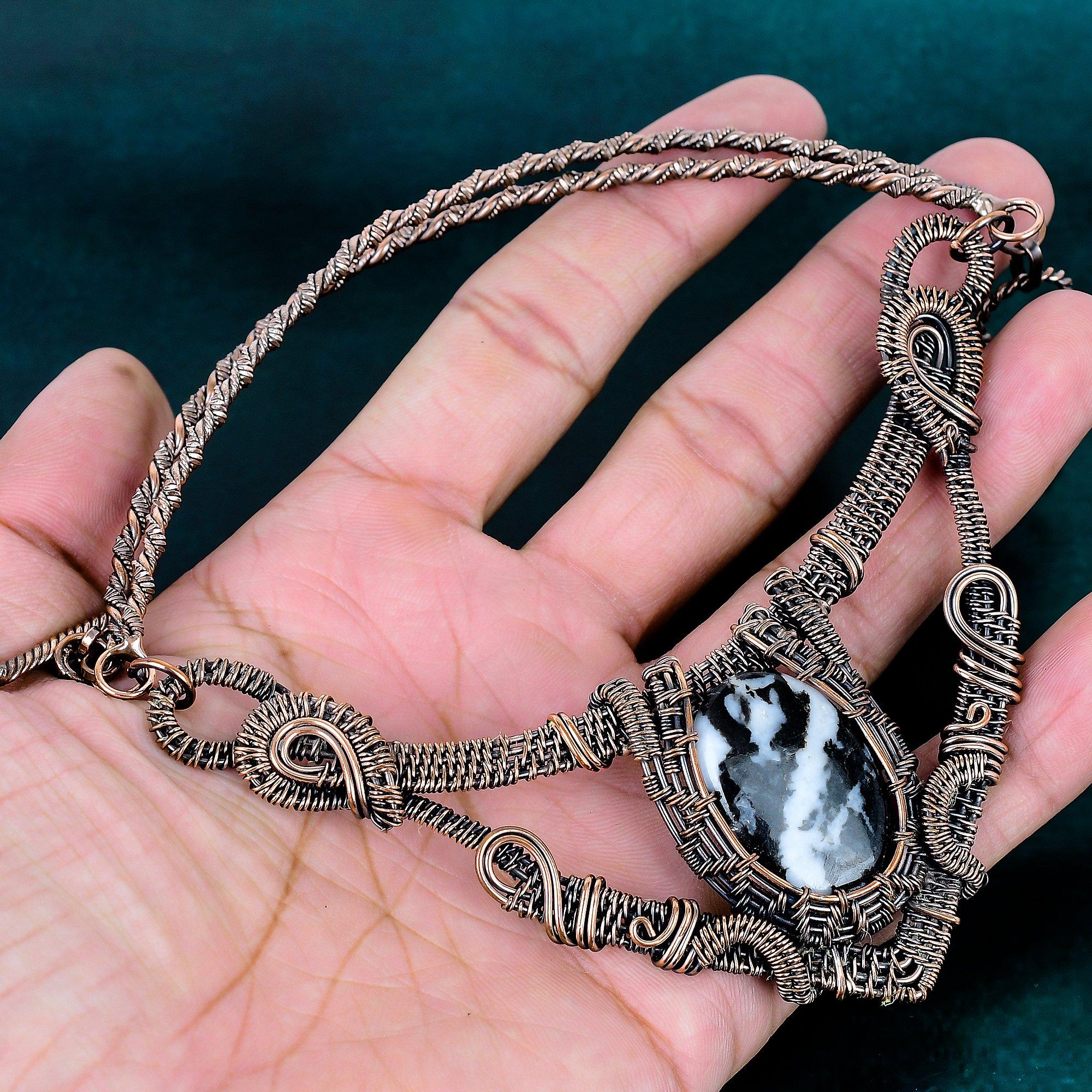 White Buffalo Turquoise Necklace Copper Wire Wrapped Jewelry Handmade Elegant Gemstone Necklace Natural Copper Wire Jewelry Wonderful Gift