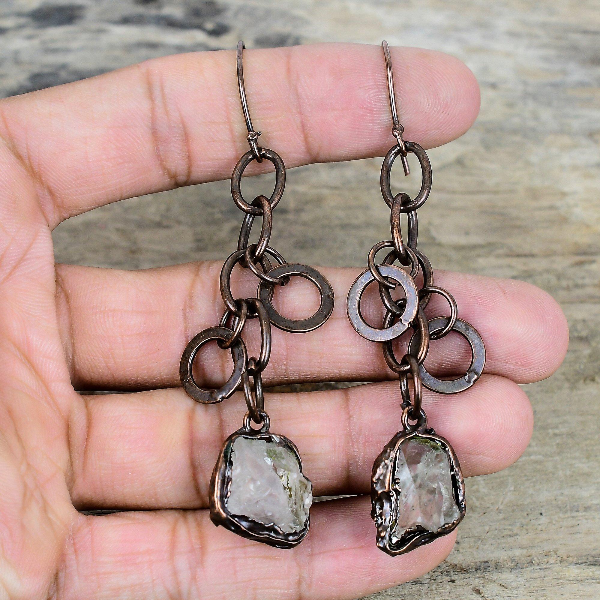 White topaz rough earring electroformed copper earrings natural gemstone earring handmade copper jewelry gifts for her antique drop earrings