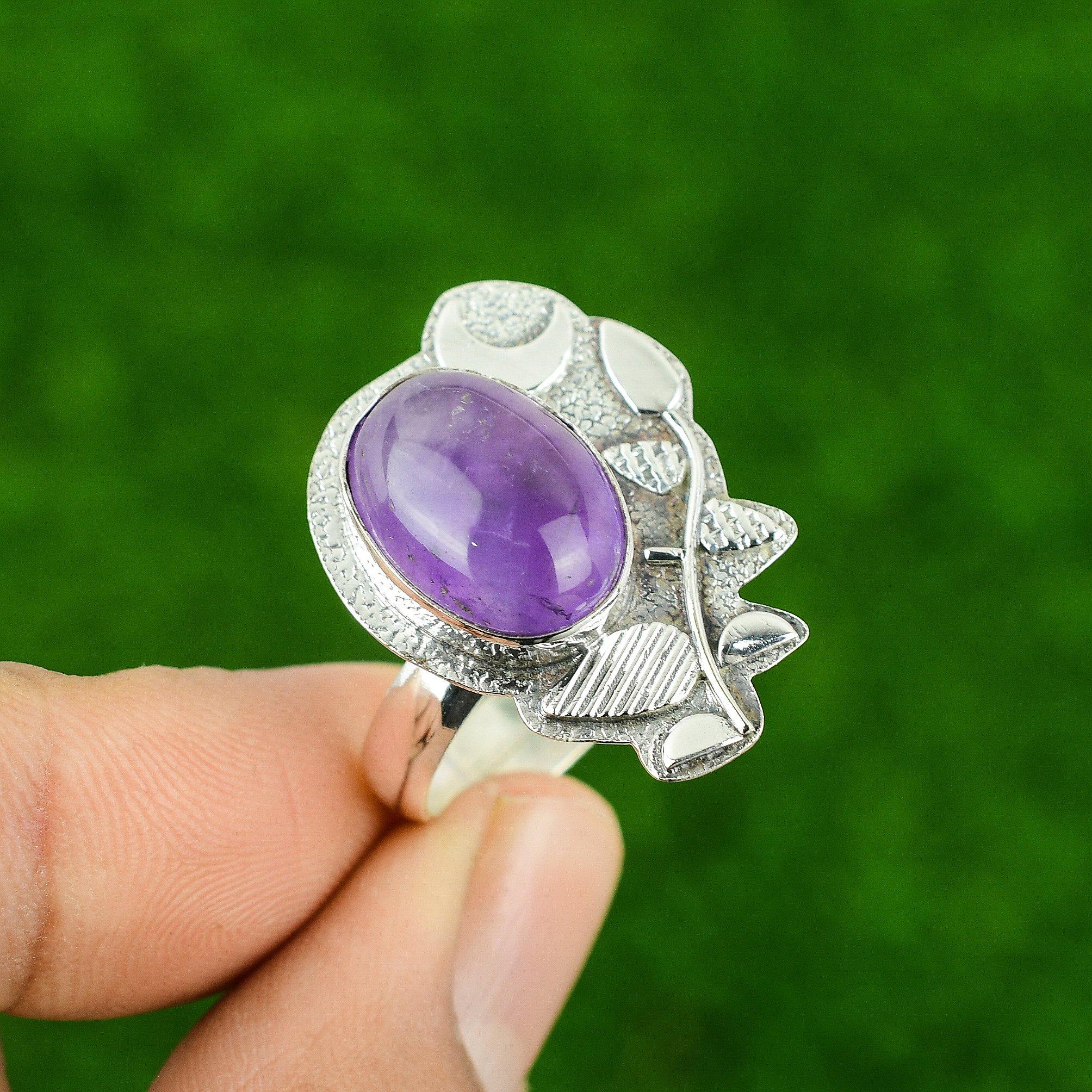 African Amethyst Gemstone Birthday Statement Ring Jewelry 925 Sterling Silver