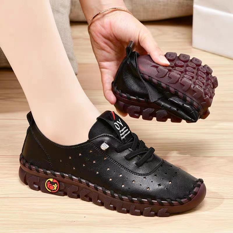 Plus Size Women's Hand Stitched White Shoes, Flat Casual Breathable Daily Slip On Flats
