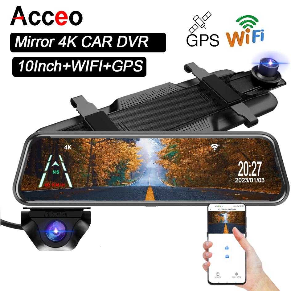 E-ACE 4K Car DVR Specchio Ultra HD 3840 * 2160P Dashcam Videoregistratore Visione notturna Telecamera posteriore Supporto GPS WIFI per auto