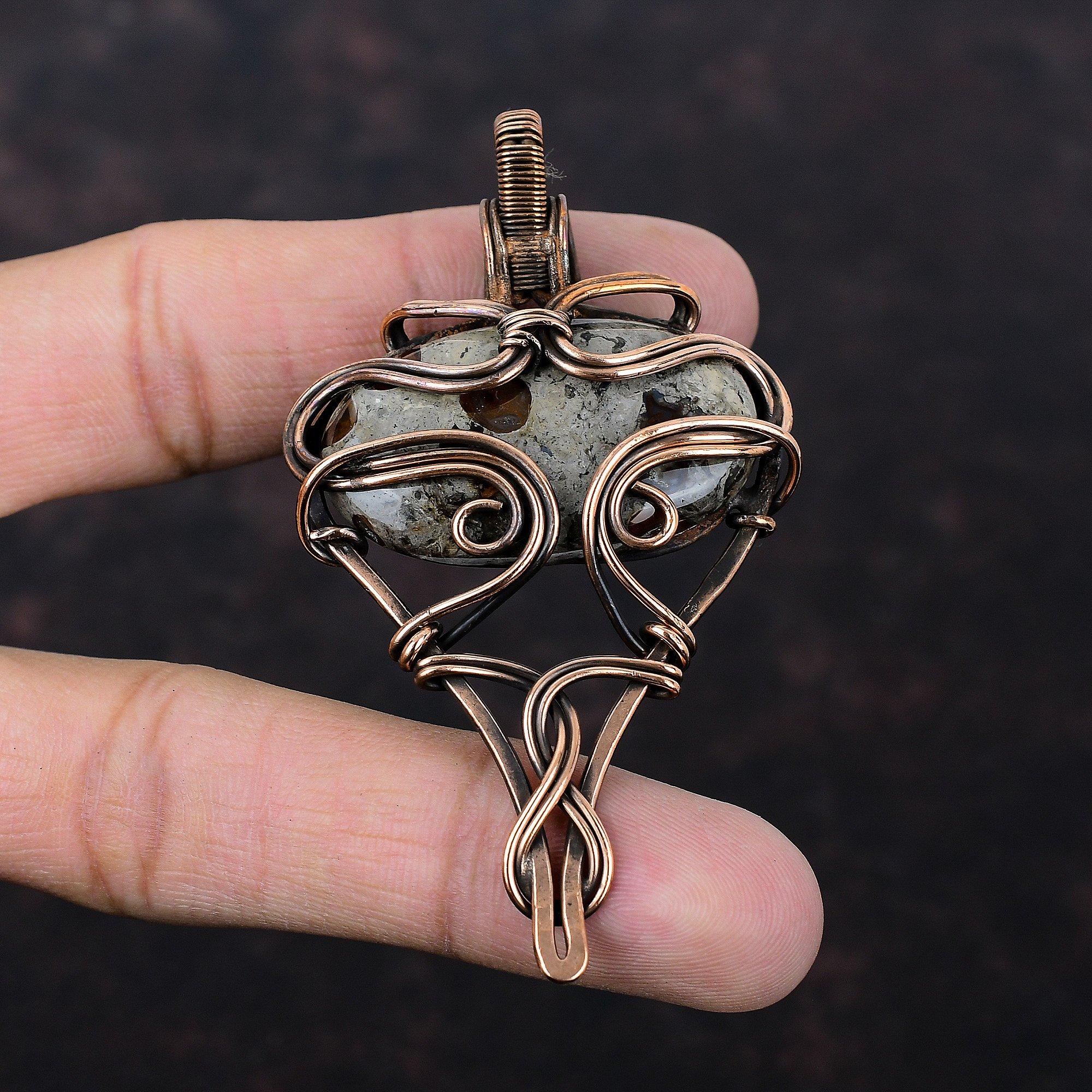 Rock Calci Pendant Copper Wire Wrapped Pendant Handmade Pendant Wonderful Copper Jewelry Dainty Gemstone Pendant Rock Calci Jewelry For Gift