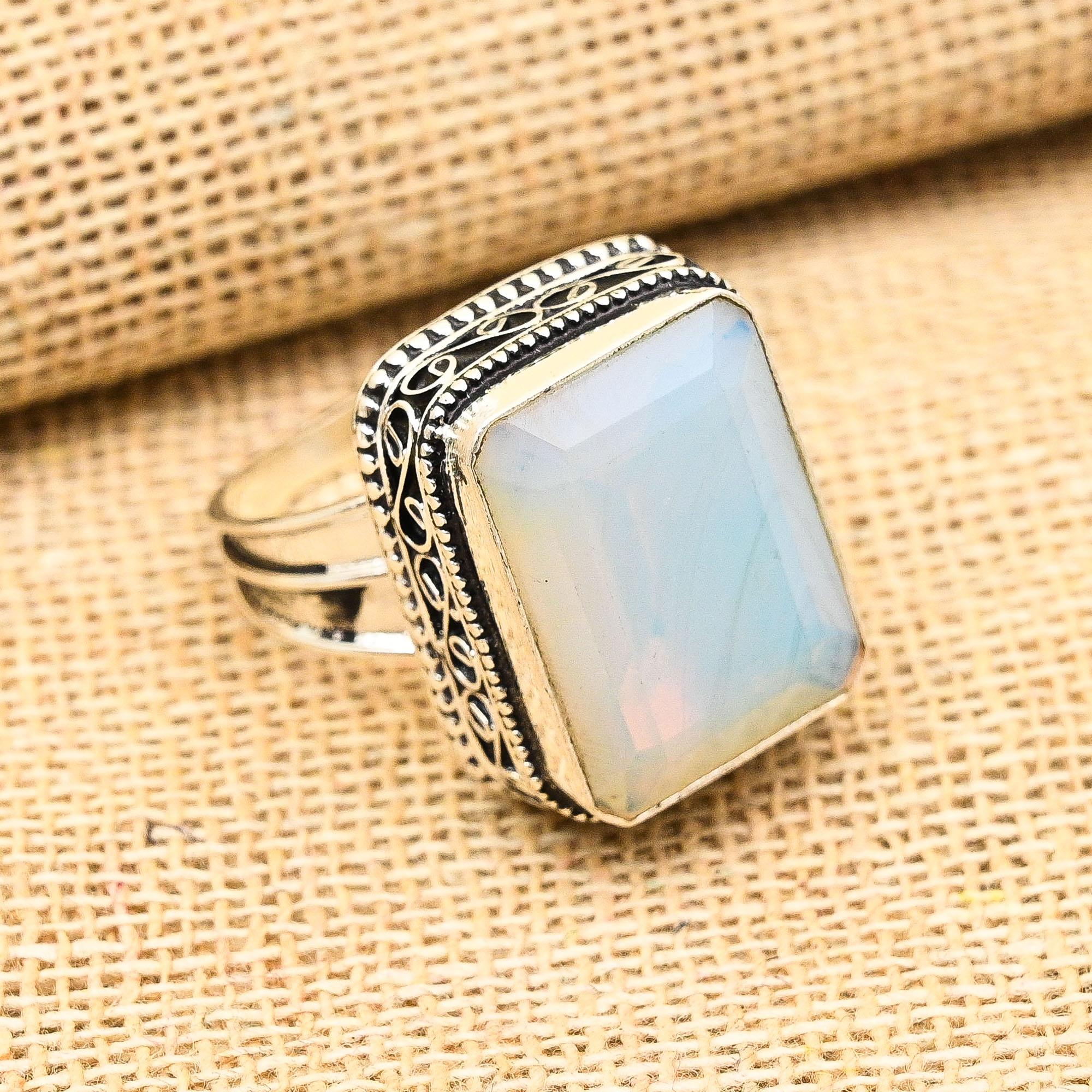 Milky Opal Gemstone Handmade 925 Sterling Silver Ring Jewelry For Engagement Gift