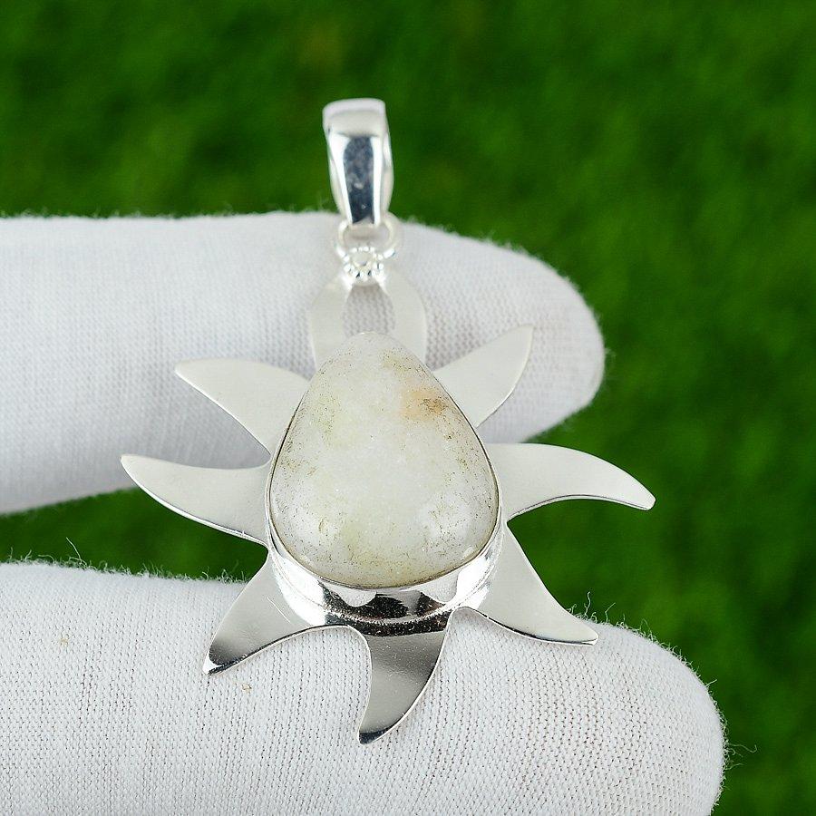 Natural White Quartz Gemstone Jewelry 925 Sterling Silver Pendant For Girls