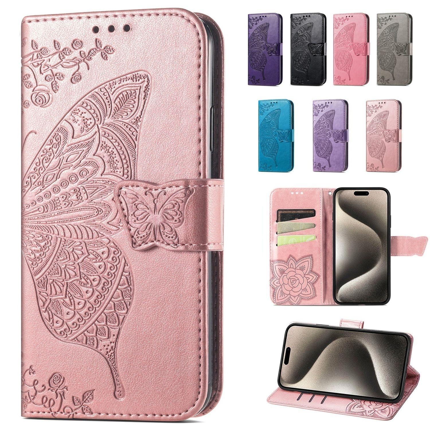Butterfly Embossed Leather Wallet Flip Case for Samsung Galaxy S26 S25 S24 S23 S22 S21 S20 Ultra Plus FE Edge, Card Holder Cover