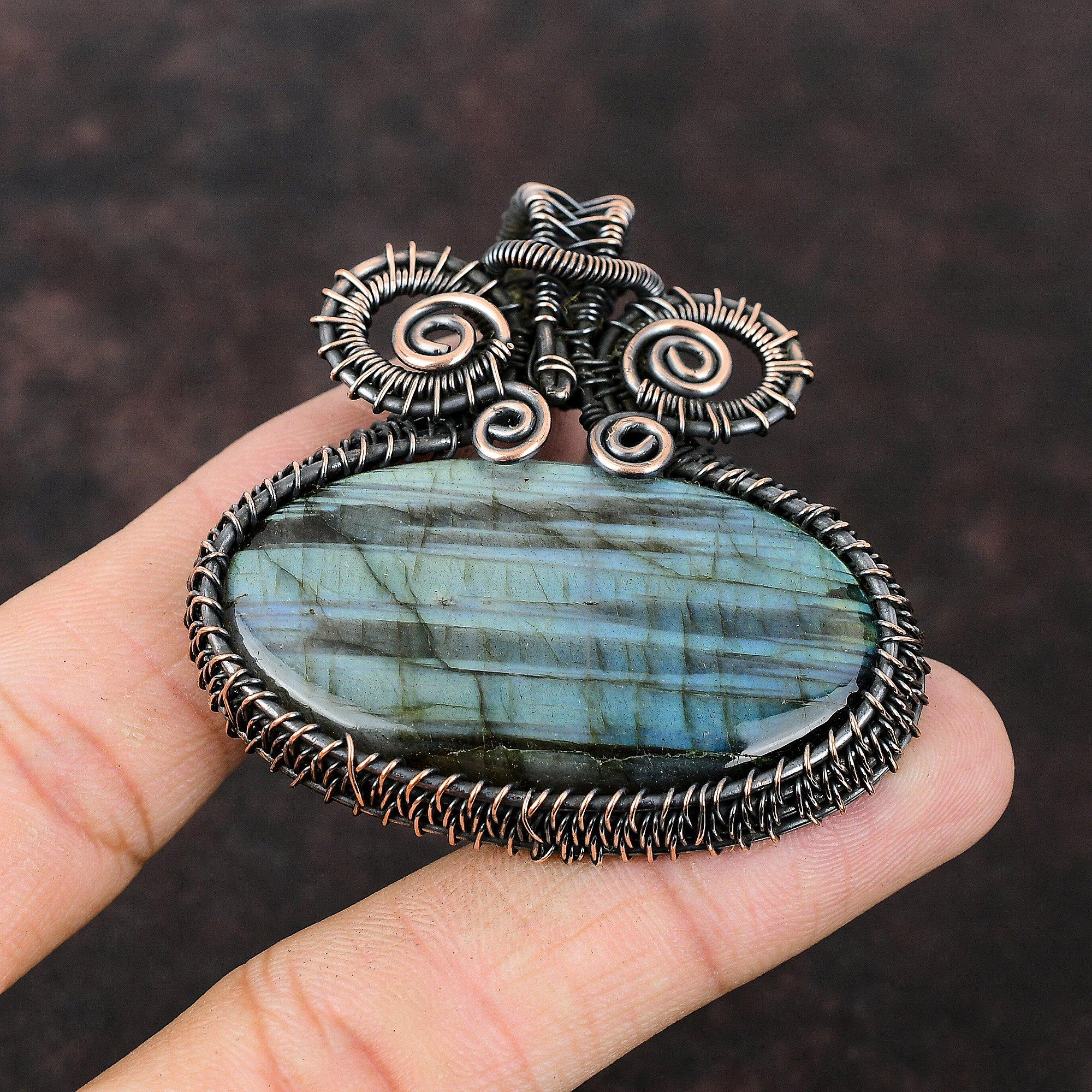 Labradorit Natur Edelstein Anhänger Kupferdraht gewickelter Schmuck Handgefertigter Anhänger Kupferanhänger Labradorit Schmuck Zum Geschenk Heilstein