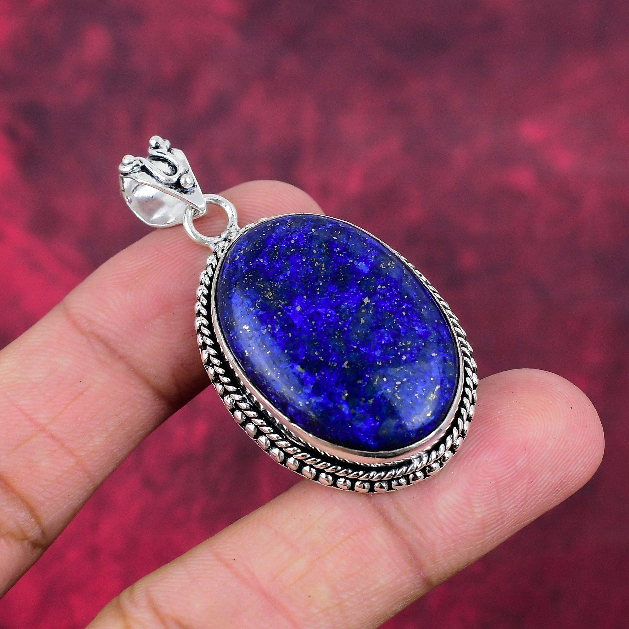 Lapis lazuli, přívěsek s tanzanitem, ručně vyráběné šperky z drahokamů, přívěsek z masivního sterlingového stříbra 925, jedinečný designový přívěsek s přívěskem