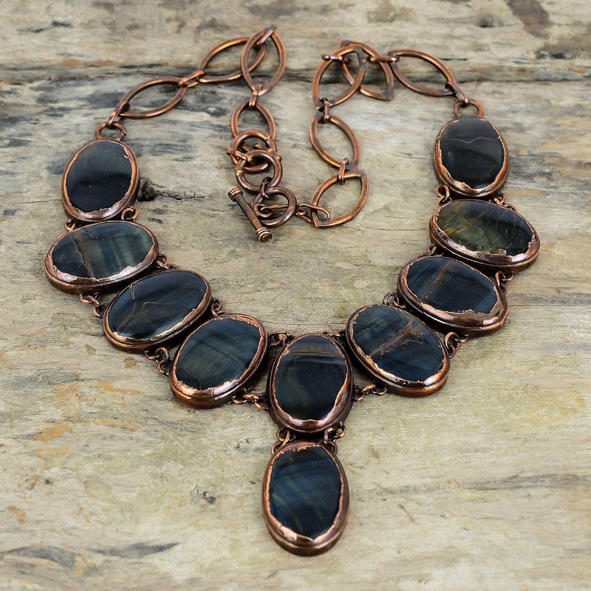 Pietersite Necklace Electroformed Copper Necklace Handmade Jewelry Adjustable Chain Necklace Gemstone Necklace Copper Jewelry Gifts For Her