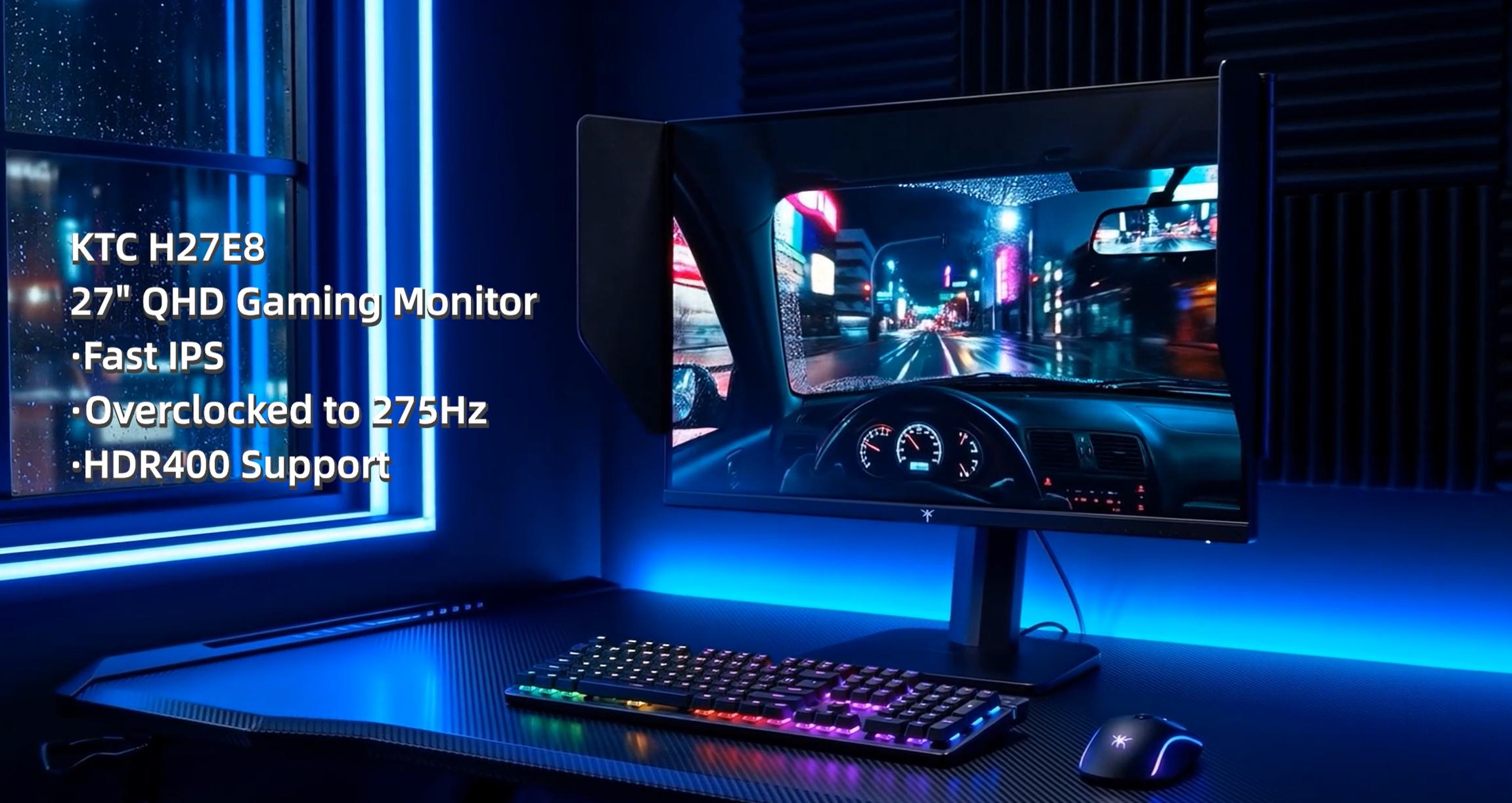 KTC H27E8 Gaming-Monitor, 27 Zoll 2560×1440 Schneller IPS-Bildschirm, 240Hz Bildwiederholrate & 275Hz OC, 1ms MPRT Reaktionszeit, HDR400