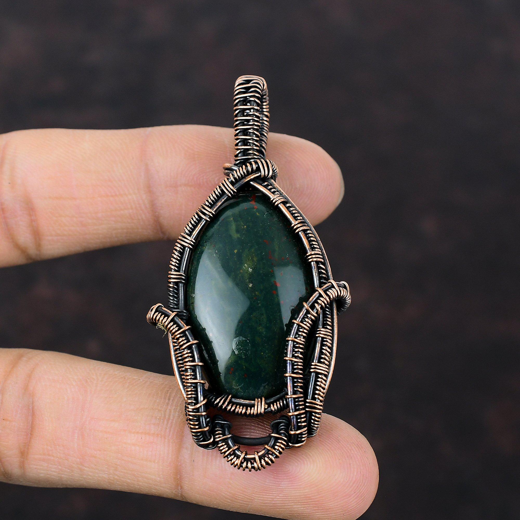 Bloodstone Pendant Copper Wire Wrapped Pendant Handmade Elegant Pendant Wire Wrapped Jewelry For Gift Dainty Gemstone Pendant Copper Jewelry