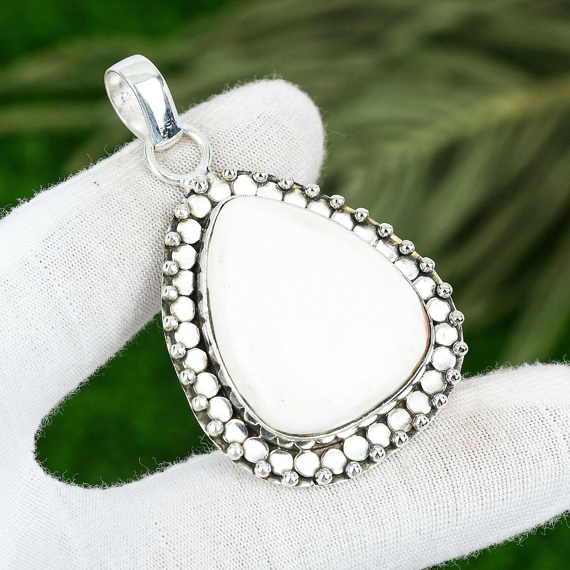 Mothers Day Deal Pear Scolecite Gemstone Sterling Silver Wife Pendant Jewelry