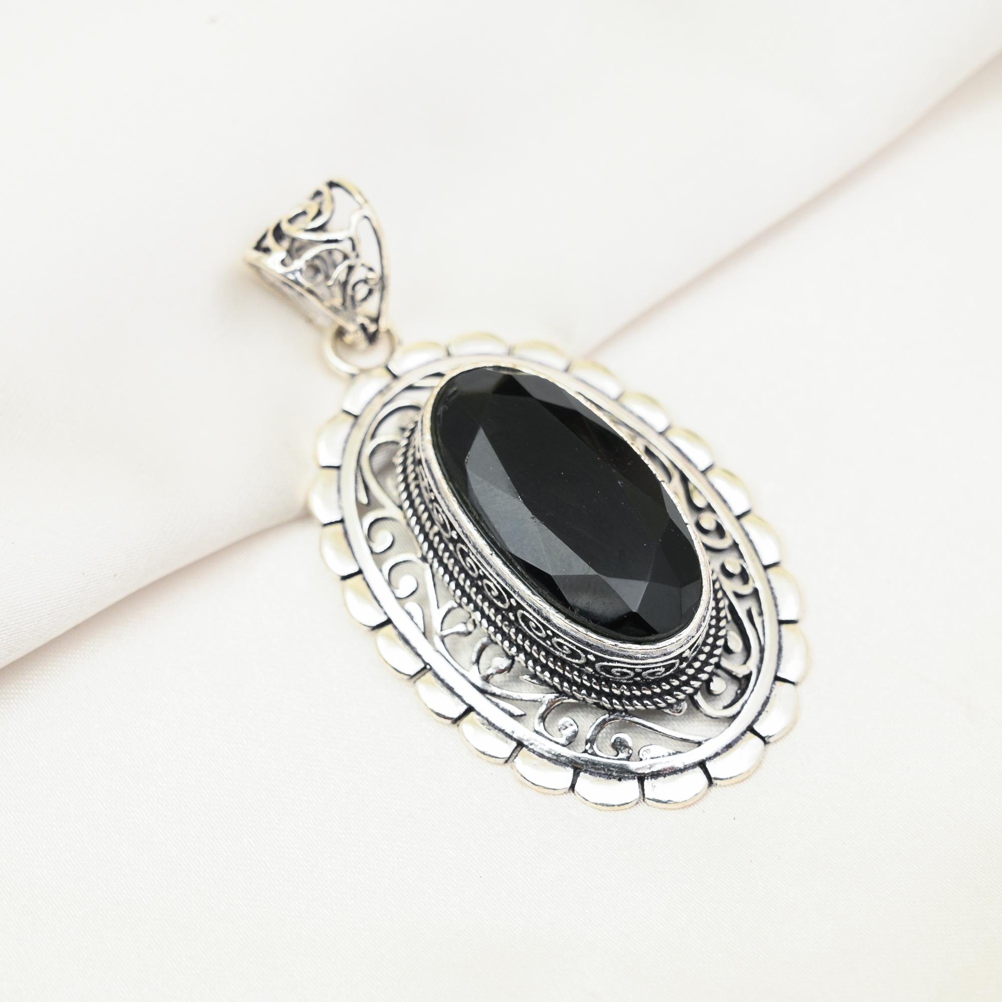 Black Spinel Pendant, 925 Solid Sterling Silver Pendant Handmade Gemstone Jewelry, Gifts For Wife Brand New Pendant