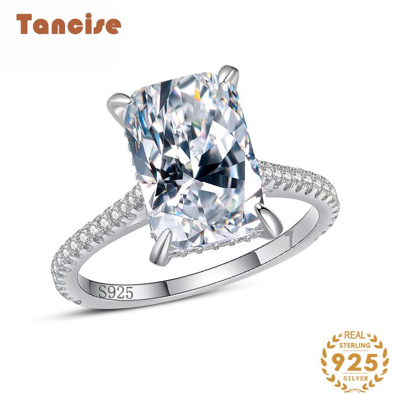 Tancise clássico 925 prata esterlina zircão anel feminino jóias promessa de casamento presente de festa