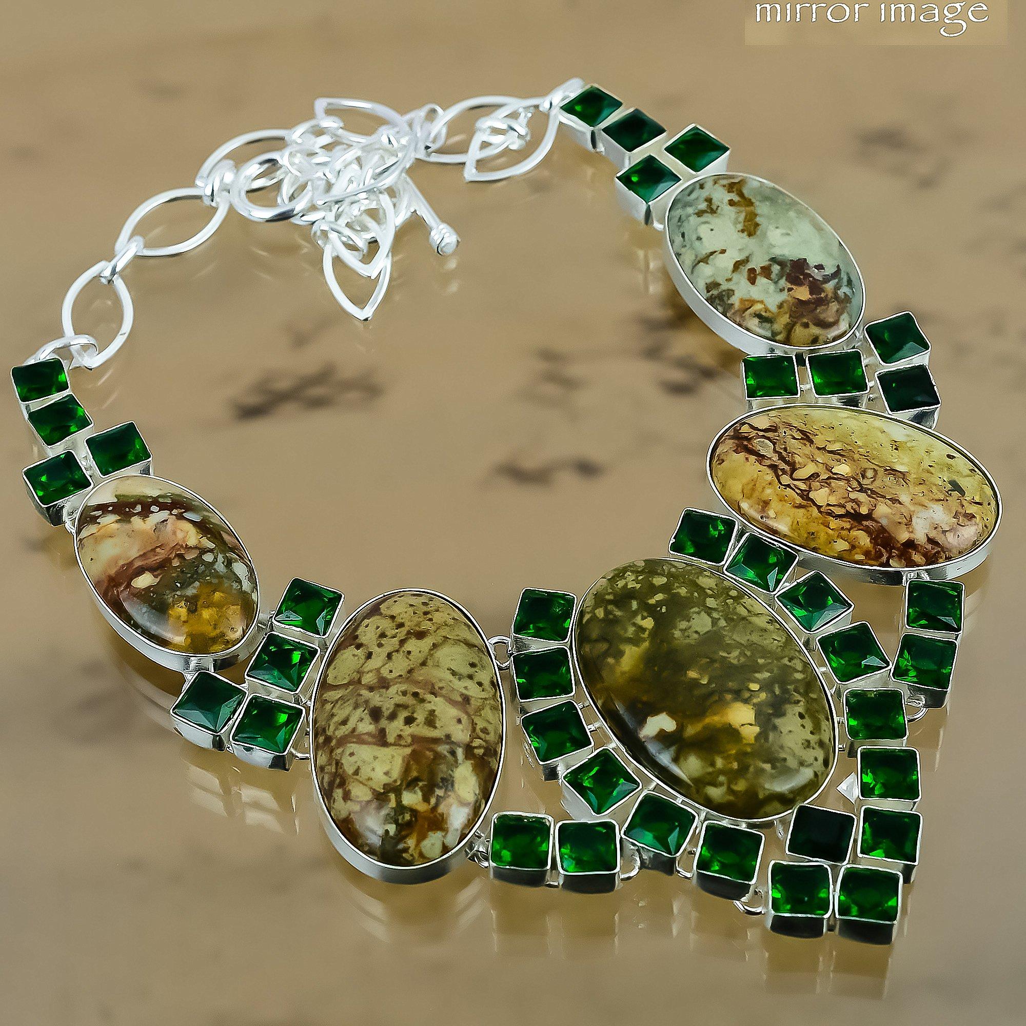 Natural Rhyolite Gemstone Chain Adjustable Necklace 925 Silver For Girls