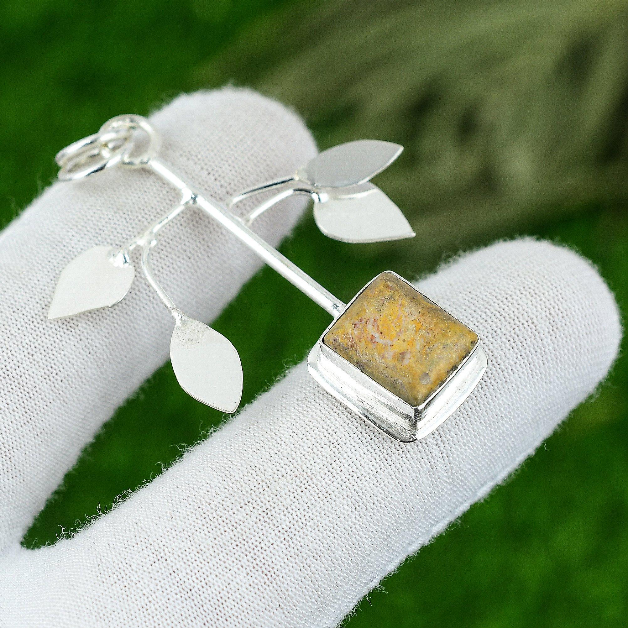 Natural Picture Jasper Gemstone Pendant 925 Sterling Silver Jewelry For Women