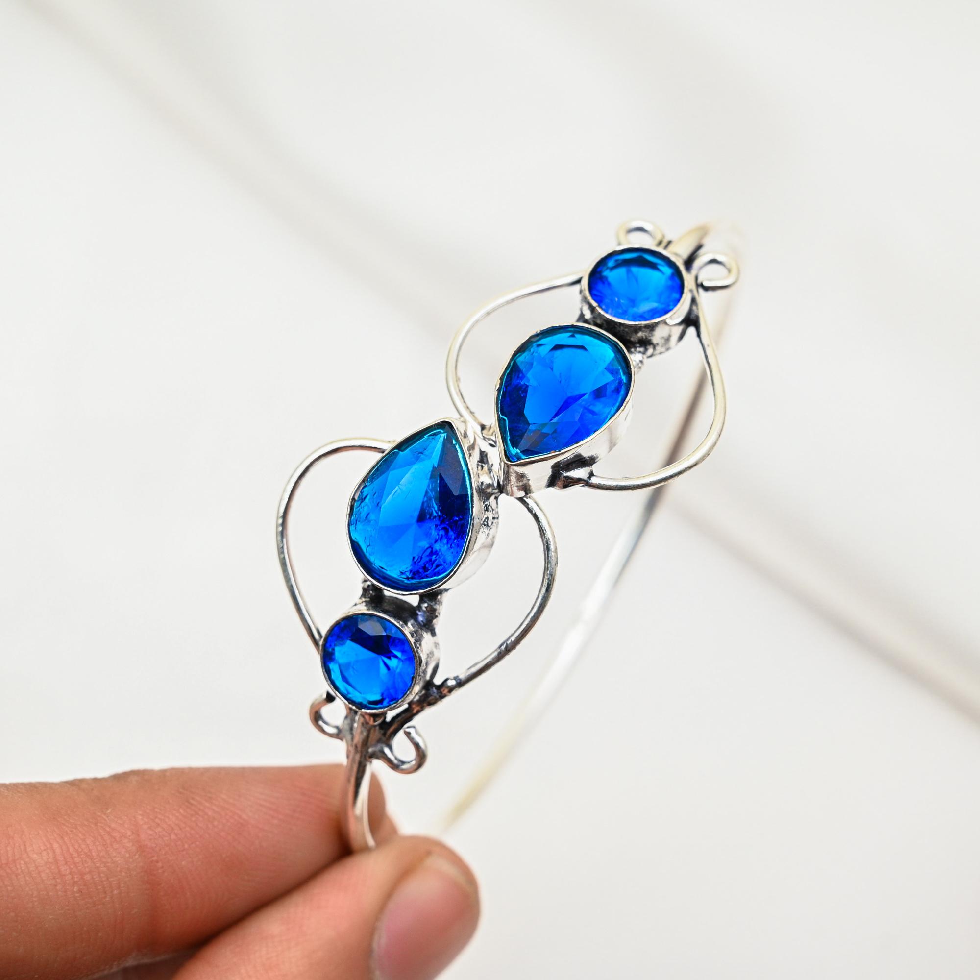 Tanzanite Gemstone Cuff Bracelet, 925 Sterling Silver Bangle, Handmade Cuff Bracelet Adjustable Bangle, For Gifts Engagement Jewelry