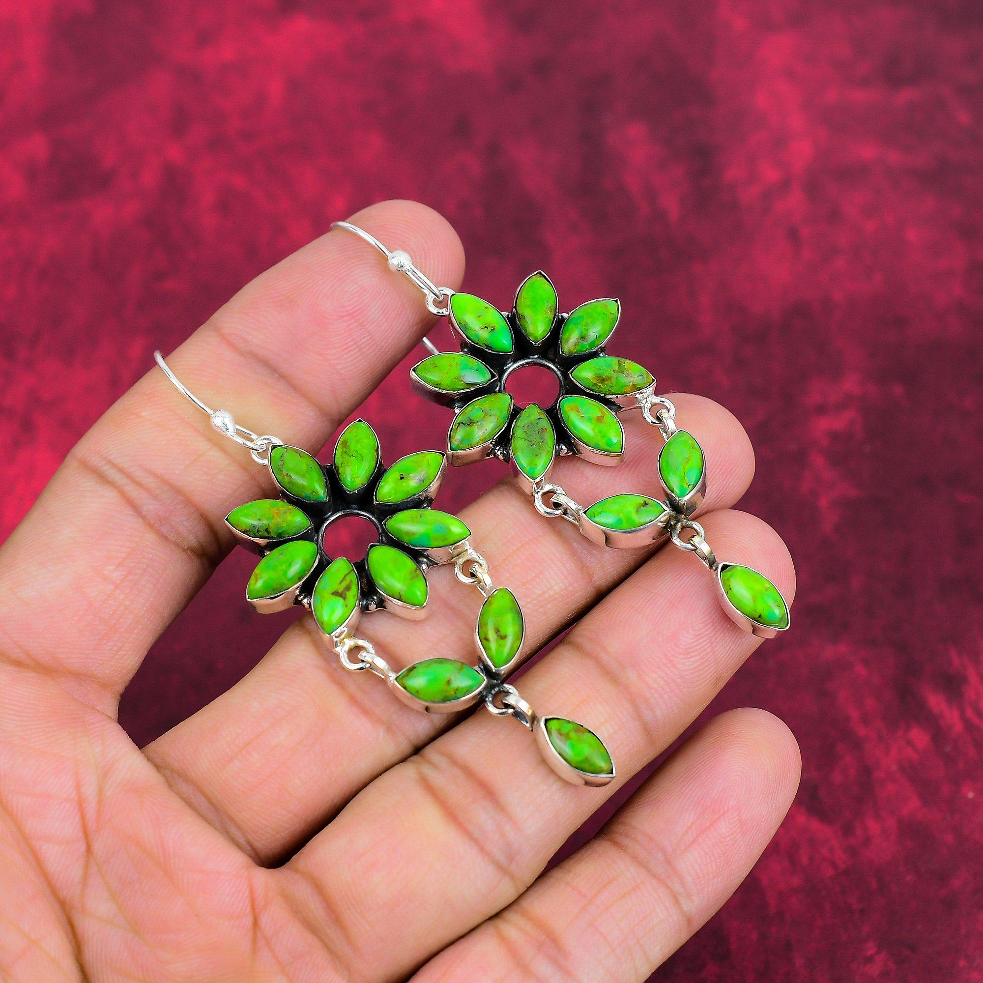 Green Copper Turquoise Earrings, 925 Sterling Silver Gemstone Jewelry, Handmade Earrings Amazing Jewelry, Gift For Her
