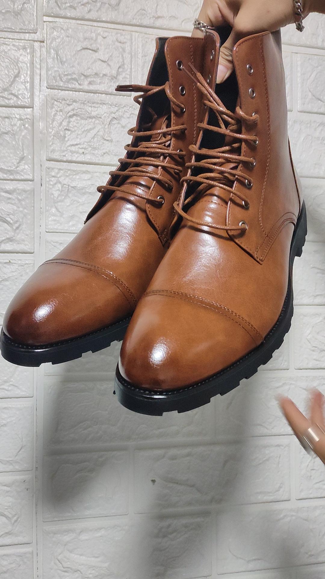 Men’s Boots Wingtip Dress Formal Brown Leather Brogues Tuxedo Wedding Motorcycle Casual Black Boots for Men