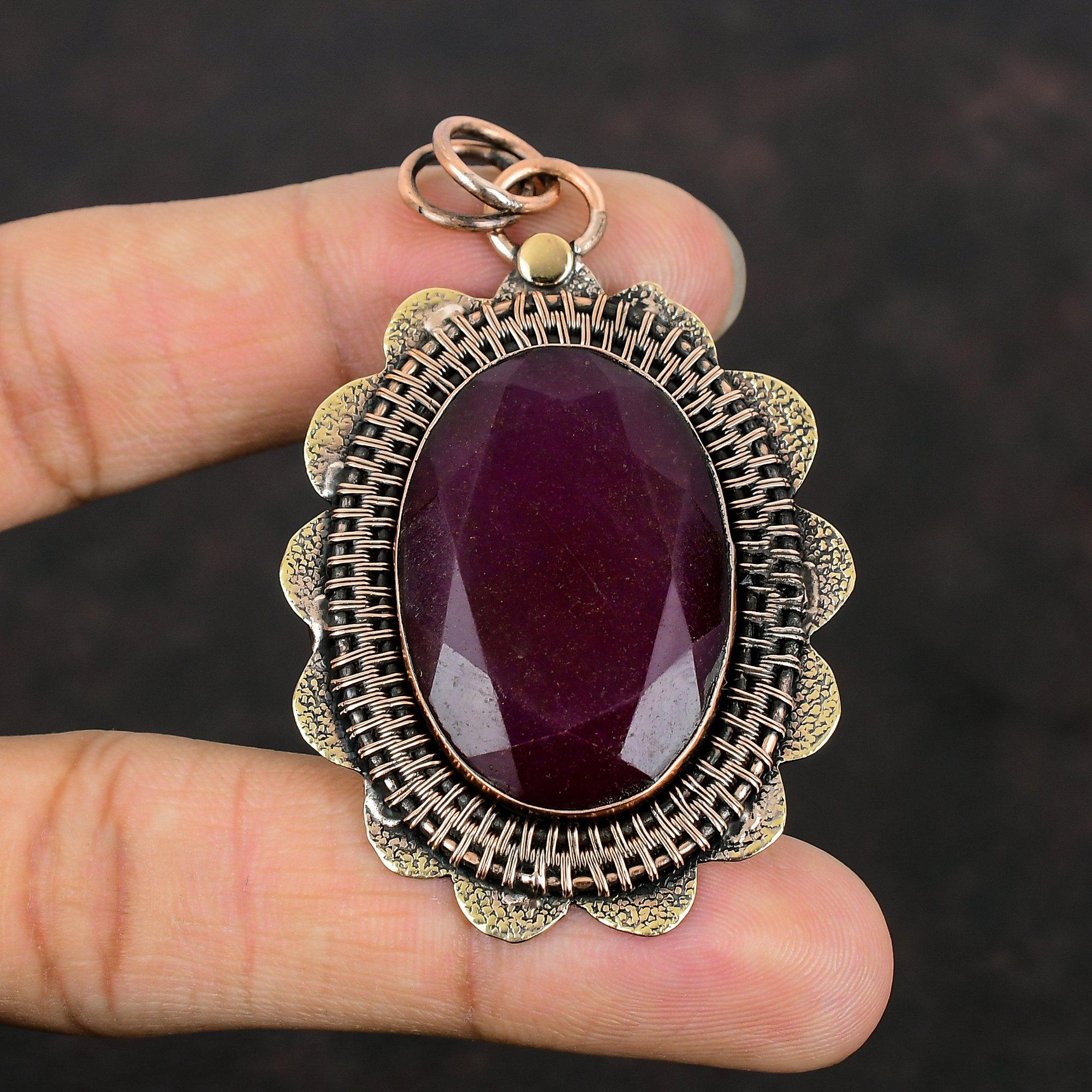 Faceted Kashmir Ruby Pendant Copper Pendant Original Gemstone Pendant Handmade Jewelry Dainty Pendant Beautiful Copper Jewelry Gifts For Him