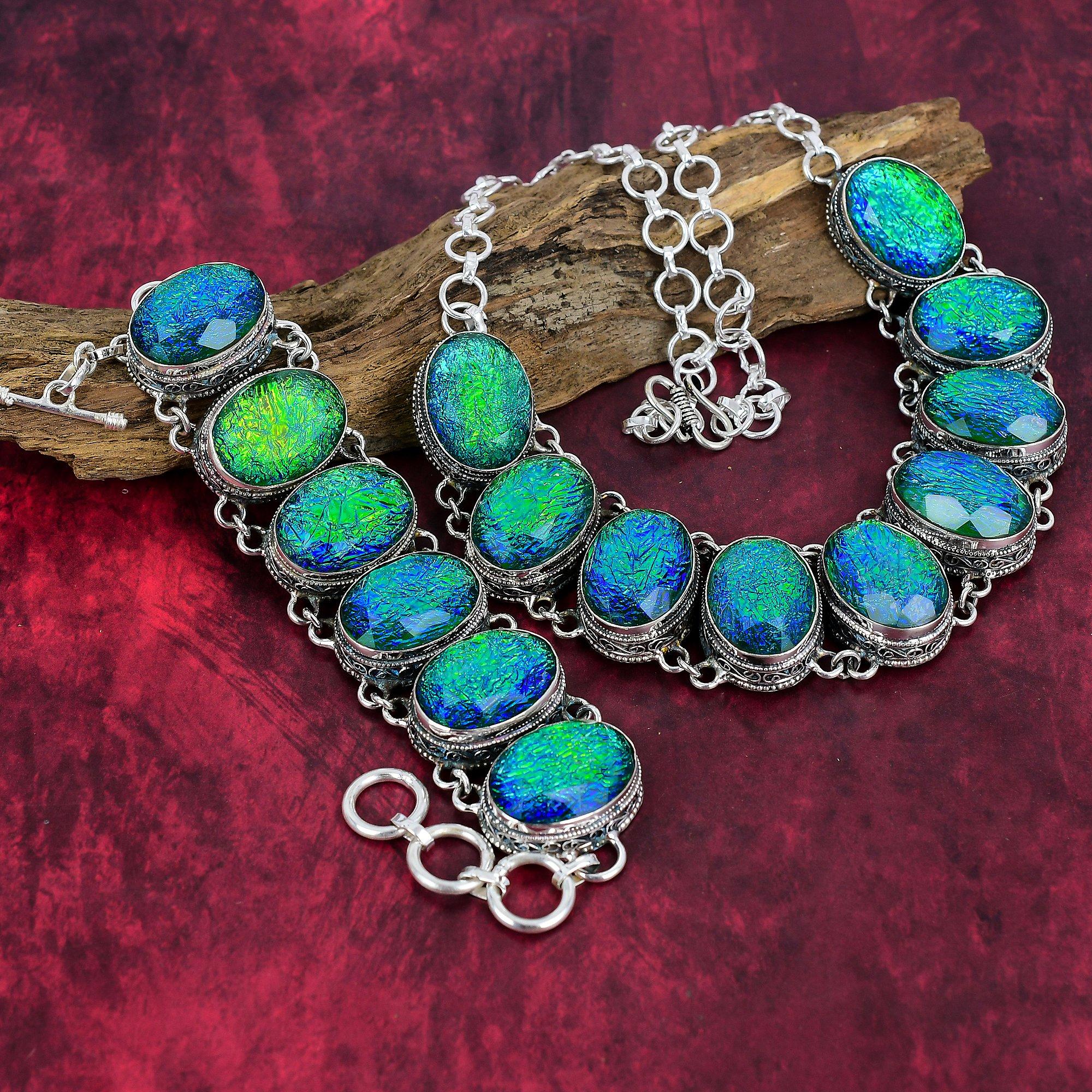 Green Triplet Opal 925 Solid Sterling Silver Necklace, Handmade Gemstone Jewelry, Gifts For Wife Brand New Bracelet & Necklace Jewelry Set
