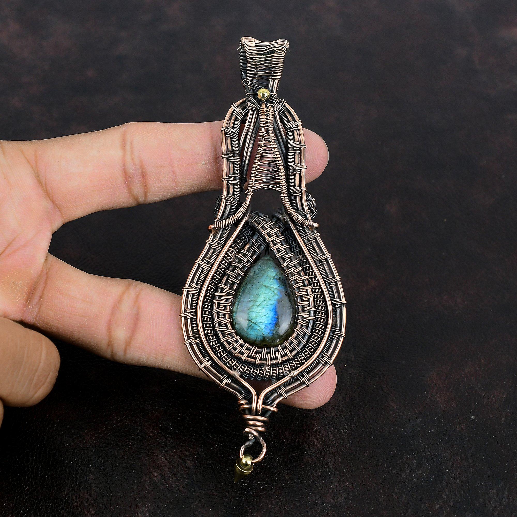 Labradorite Pendant Copper Wire Wrapped Pendant Antique Jewelry Original Gemstone Pendant Copper Wire Jewelry Gifts For Mom Handmade Pendant