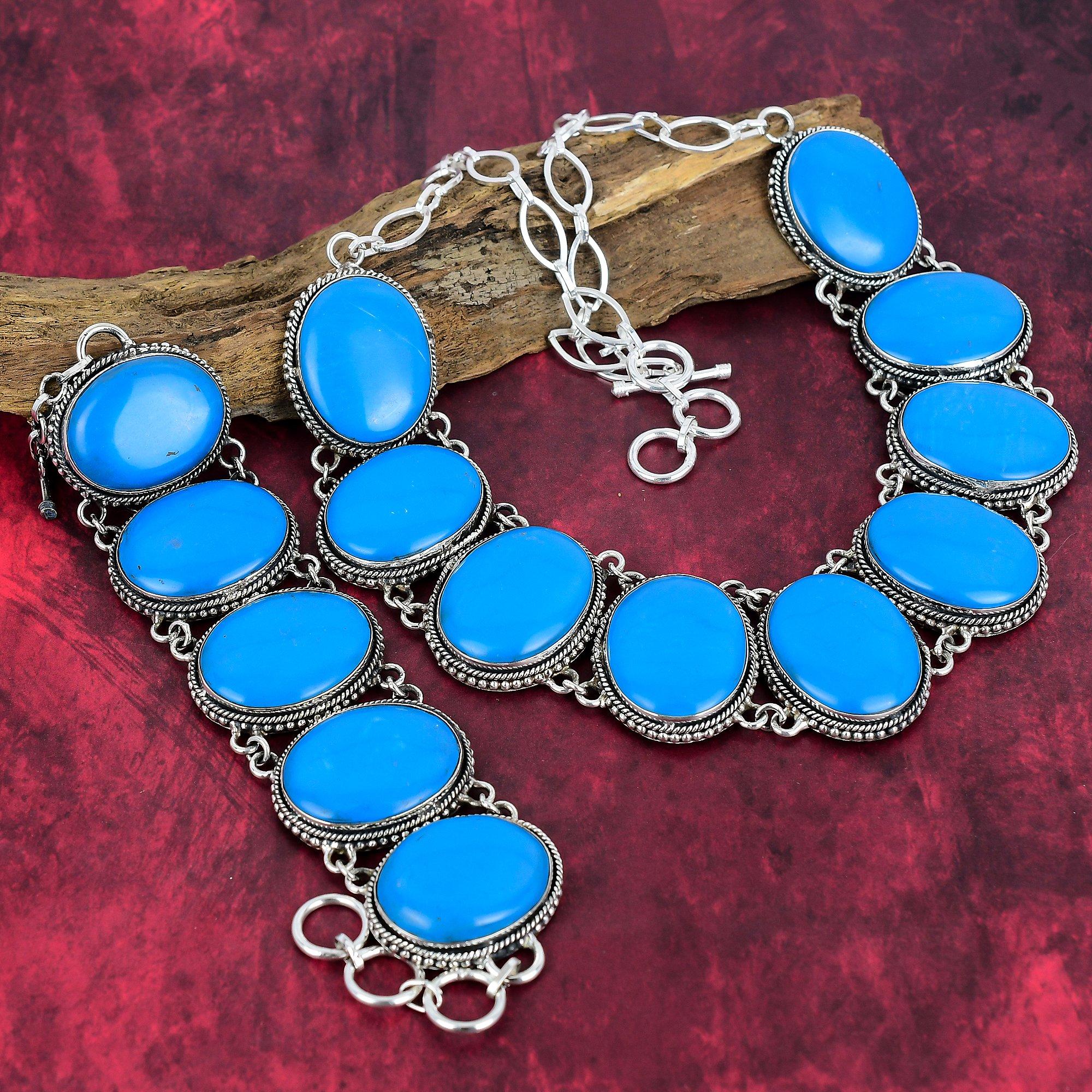 Arizona Turquoise Gemstone 925 Solid Sterling Silver Bracelet & Necklace, Handmade Wonderful Gemstone Jewelry Set Turquoise Jewelry For Her