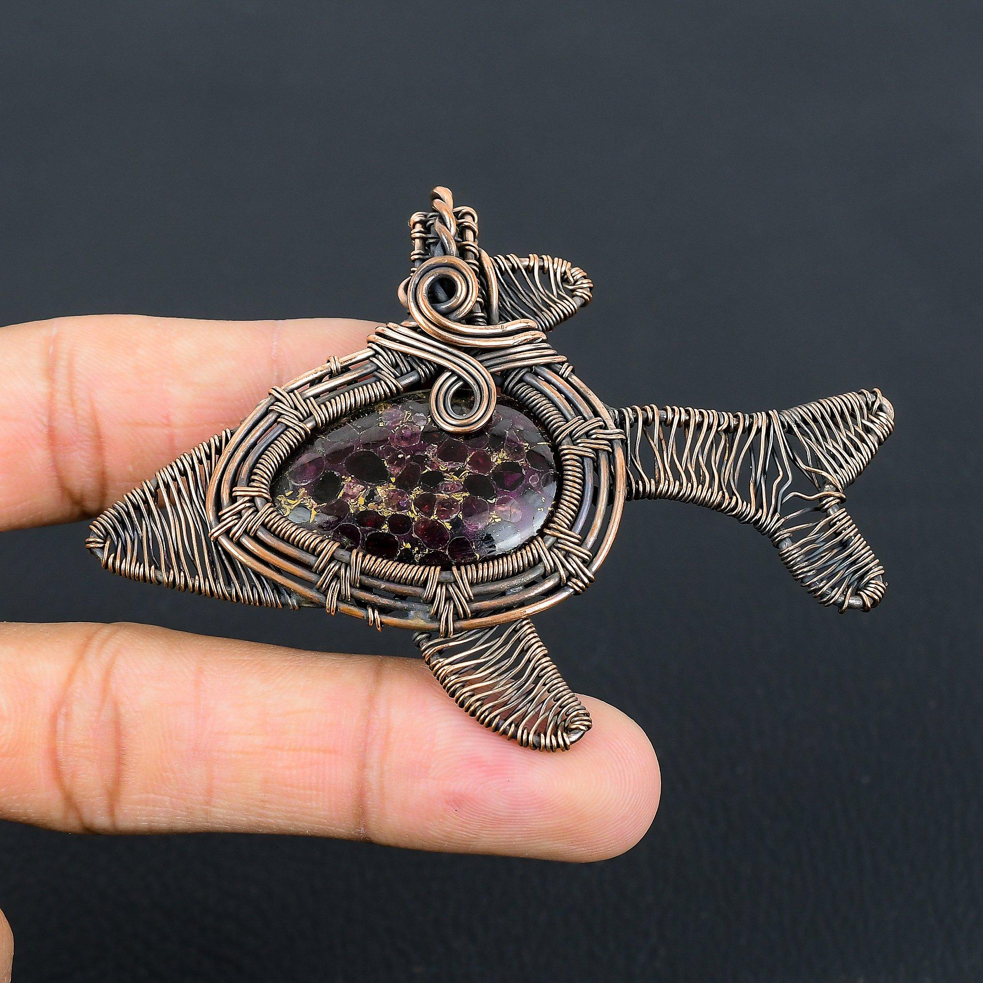 Copper Pink Tourmaline Gemstone Jewelry Pure Copper Wire Wrapped Handmade Pendant