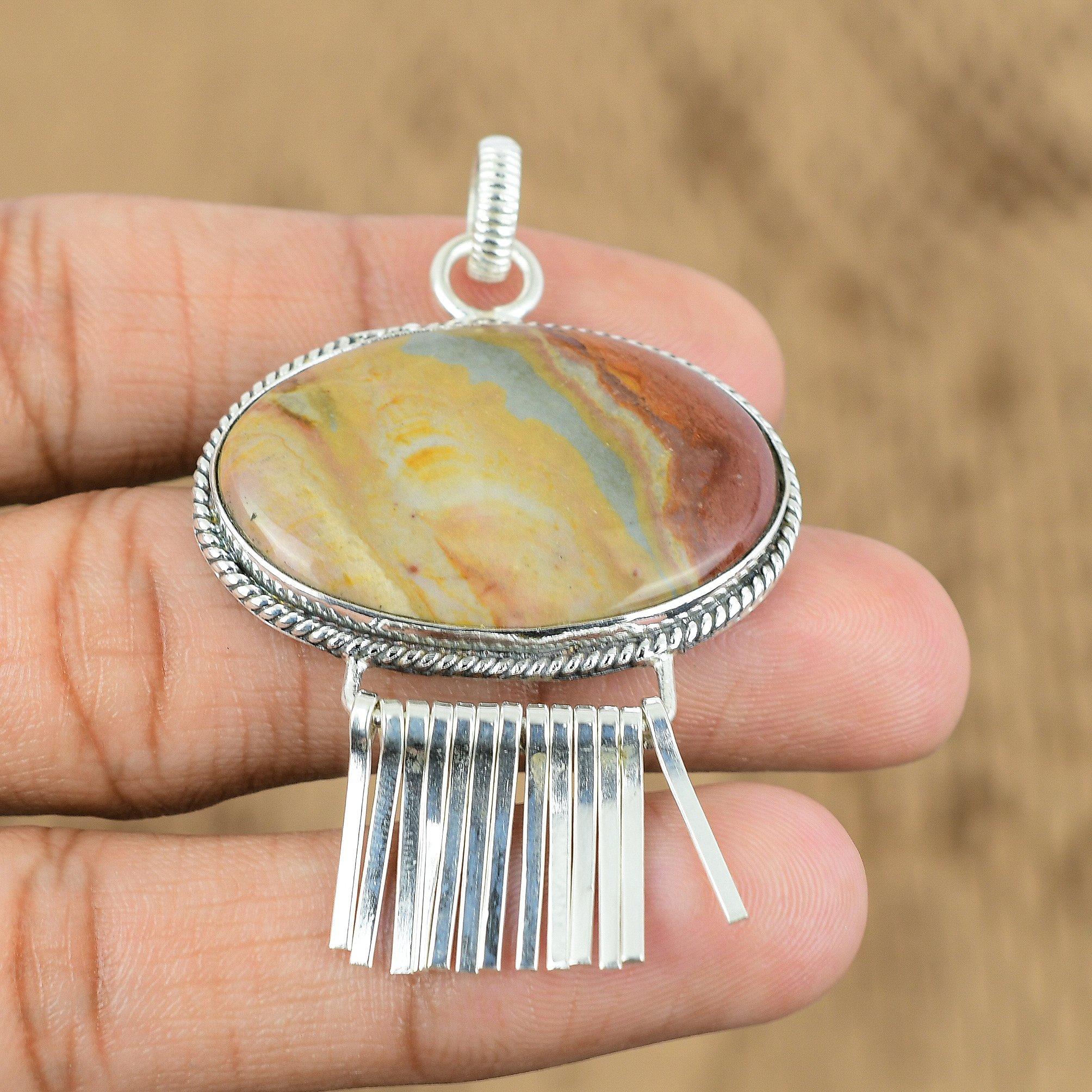 Womens Day Deal Oval Natural Polychrome Jasper Sterling Silver Pendant Jewelry