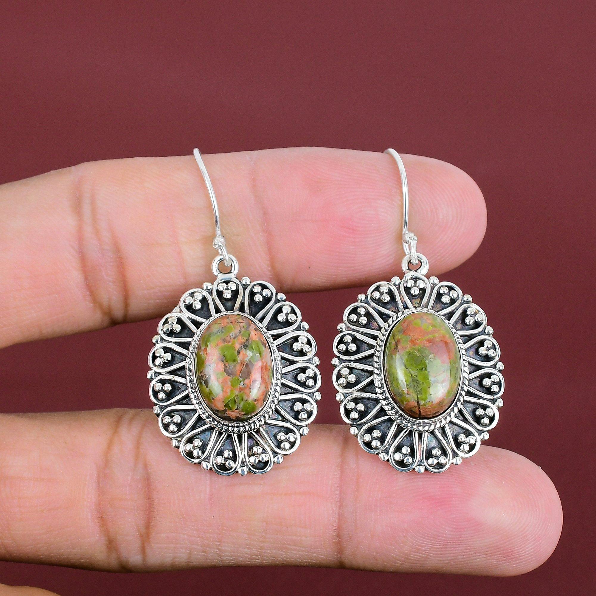 Unakite Earrings Gemstone Earring Vintage Jewelry 925 Sterling Silver Earring Very Pretty Unakite Jewelry Handmade Earring Anniversary Gifts