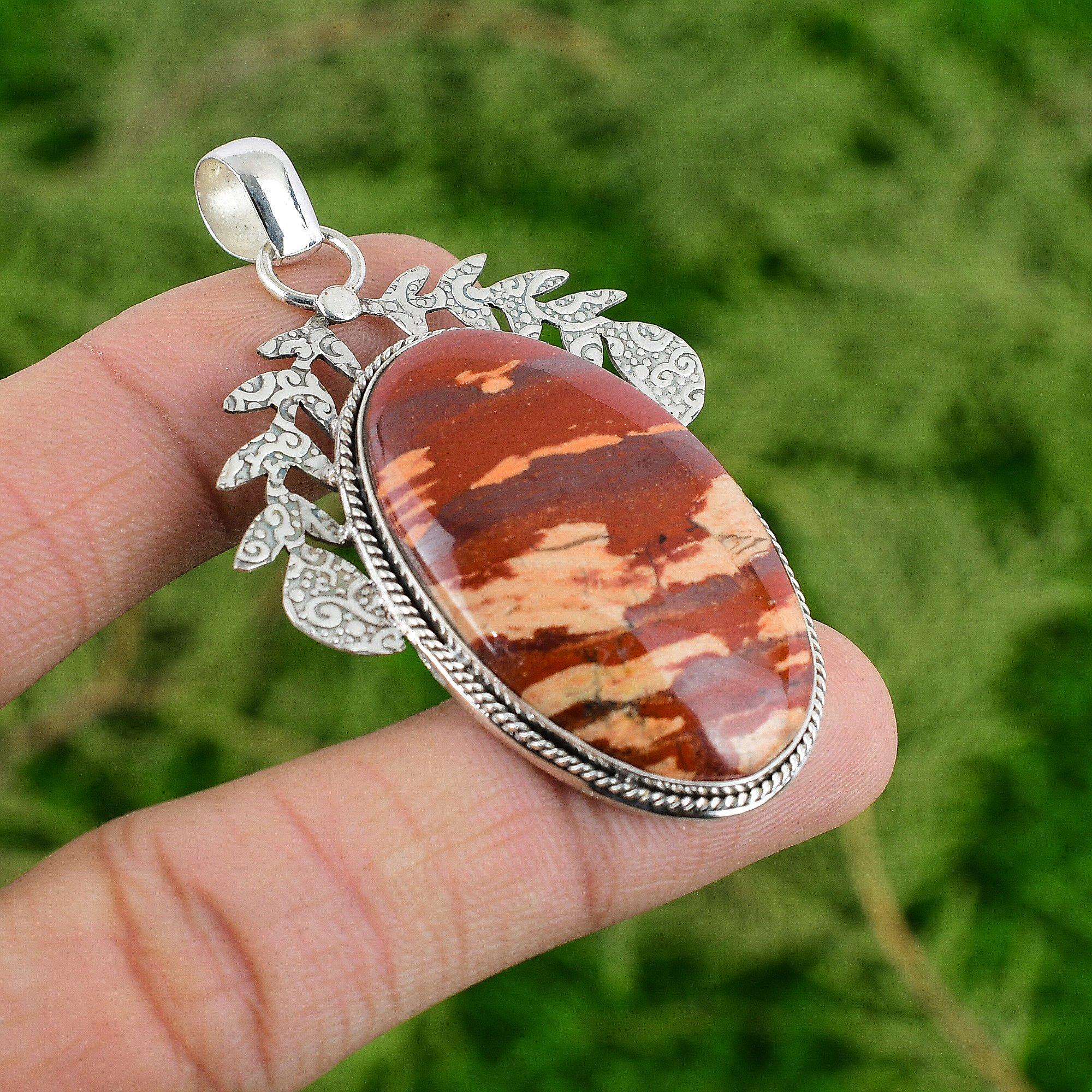 Daughters Day Deal Natural Red Snakeskin Jasper Bezel Pendant Sterling Silver