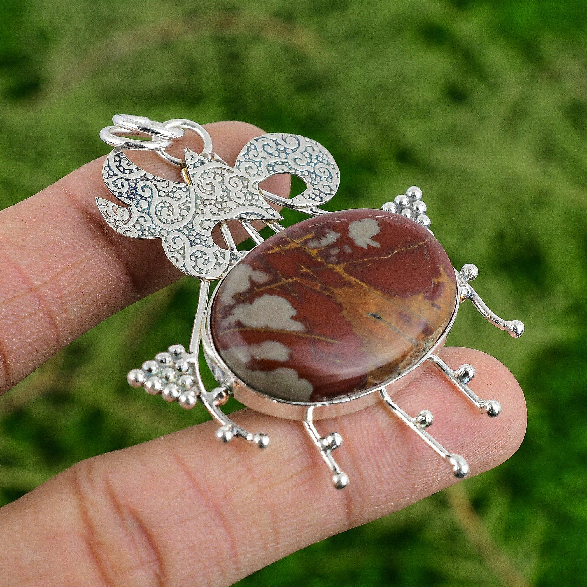 Noreena Jaspis Edelstein 925 Sterlingsilber Art Deco Lünette Hochzeit Ehefrau Anhänger