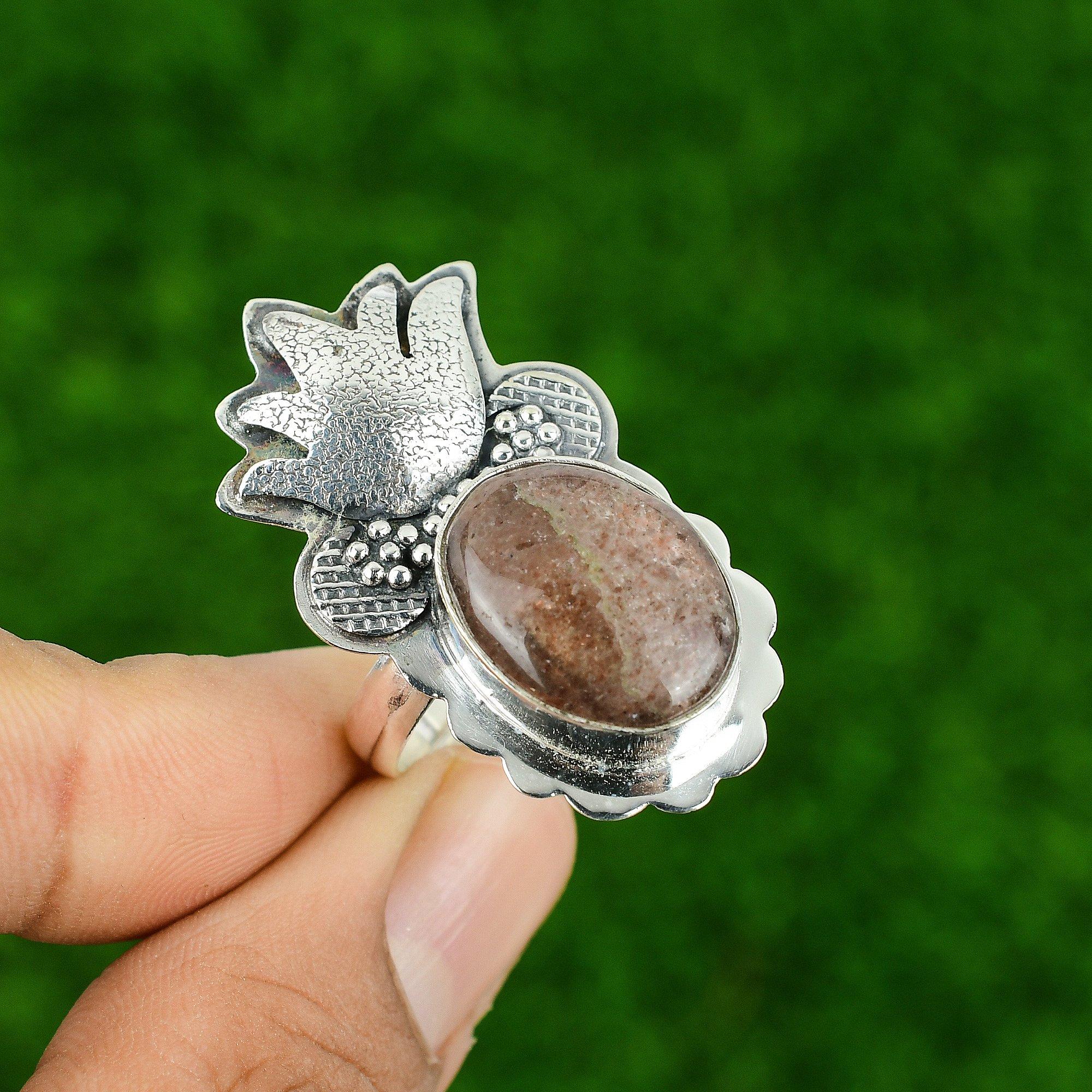 925 Sterling Silver Sacral Chakra Oval Sunstone Gemstone Promise Ring Jewelry
