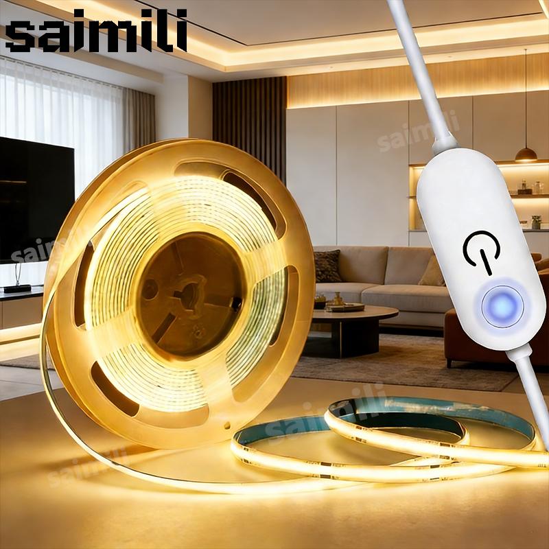 5V COB LED pásek s dotykovým stmívačem 320 LED/m USB Flexibilní diodová páska pro podsvícení TV DIY Dekorace stěny místnosti