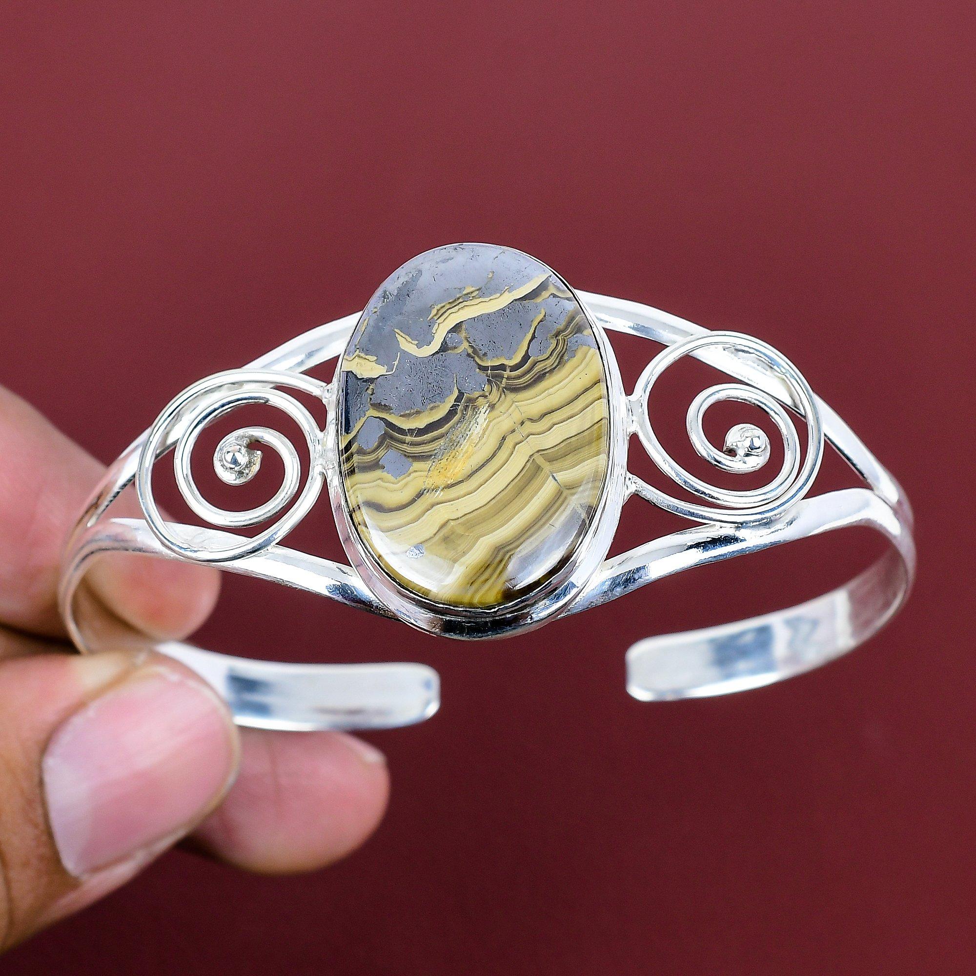 Schalenblende gemstone bangle decent jewelry 925 sterling silver bangle handmade cuff bracelet adjustable bangle birthstone jewelry for gift