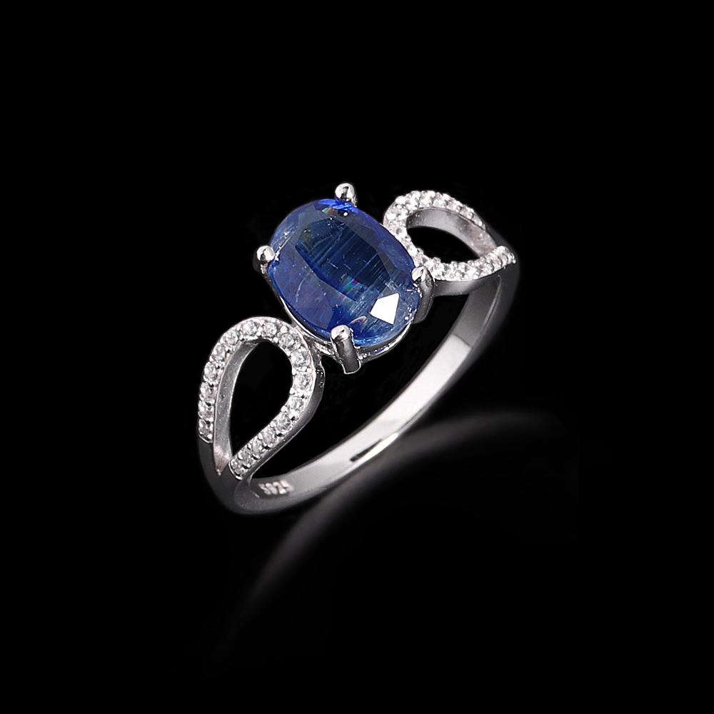 Inel Design Simplu Argint Sterling 925 Piatră prețioasă Cianit Albastru natural oval 7*9mm Bijuterii Fine pentru Femei Cadouri Nuntă și Banchet