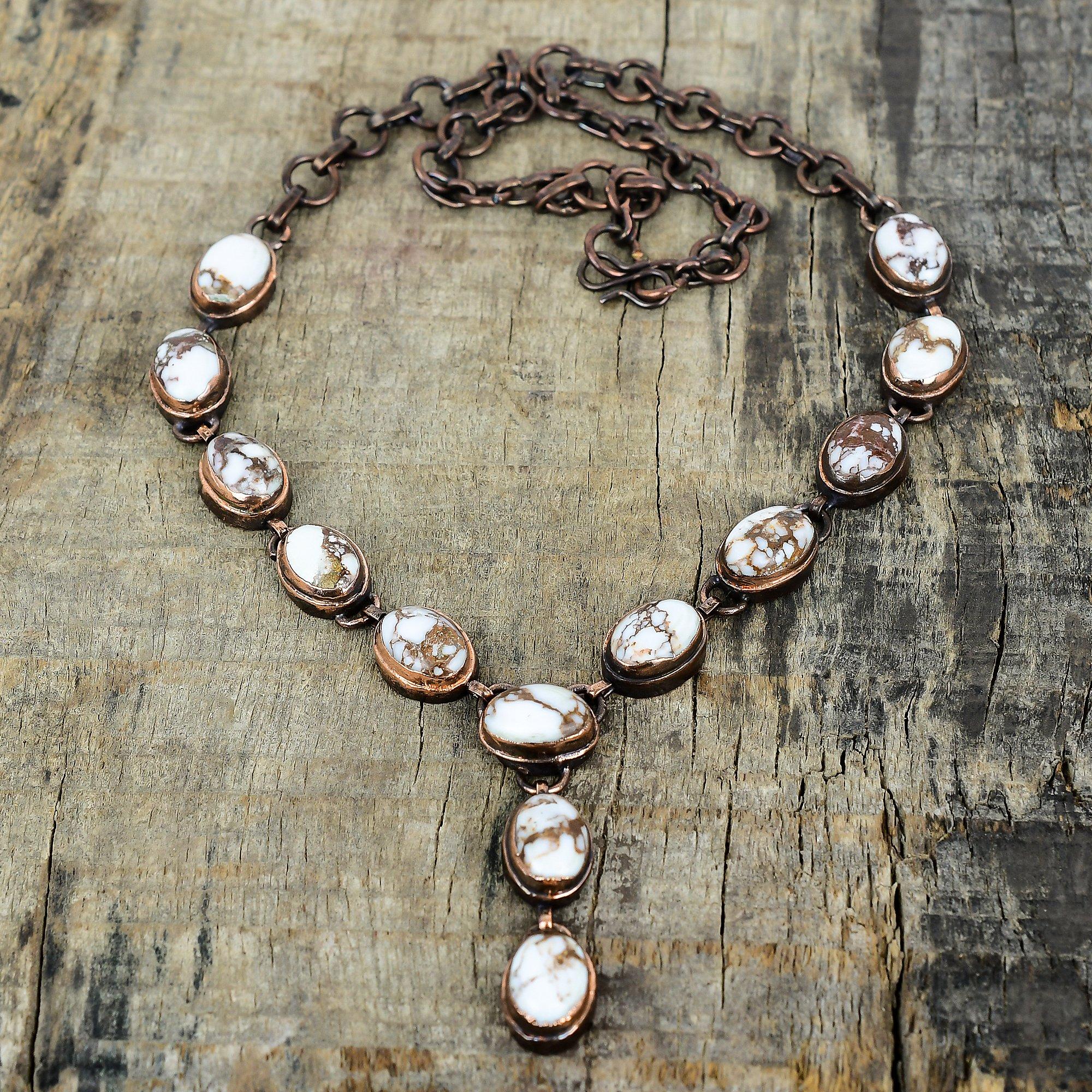 Wild Horse Magnesite Necklace Electroformed Copper Necklace Adjustable Chain Necklace Handmade Gemstone Necklace Copper Jewelry Gift for Mom