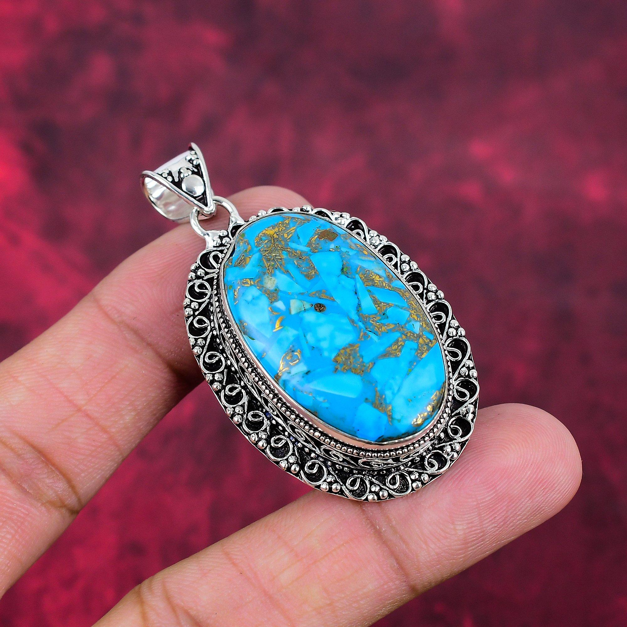 Copper Turquoise 925 Solid Sterling Silver Pendant, Handmade Pendant Gemstone Jewelry, Gifts For Wife Brand New Pendant